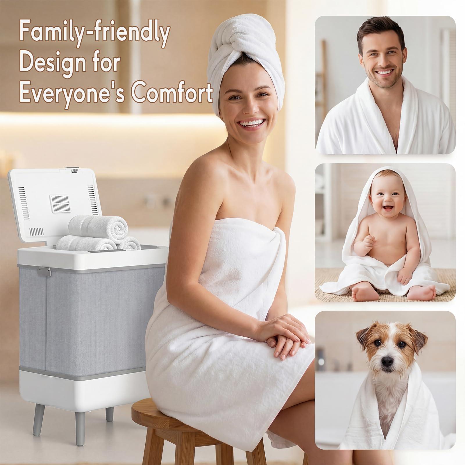 Calentador de Toallas 35L Calienta Toallas Electrico Collapsible Towel Warmer Aquecedor de Toalhas Secador de Toalla Portatil con Temporizador y Pantalla LED para Baño, SPA, Pijama, Apagado Automático