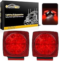 Partsam 12V IP68 Submersible Square LED Trailer Lights - Red/White Stop Turn Tail Brake License Lights for Boats Trucks RVs, DOT Compliant