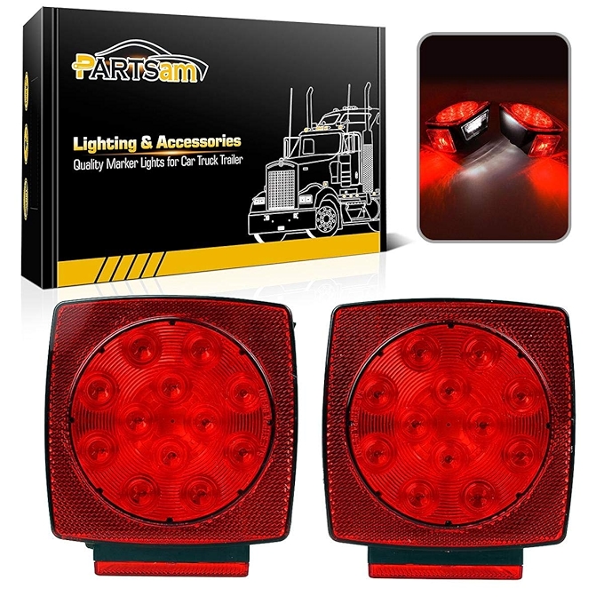 Partsam 12V 防水方形LED拖车灯-红光停止转向尾灯适用于拖车、船只、卡车、房车、雪地摩托等