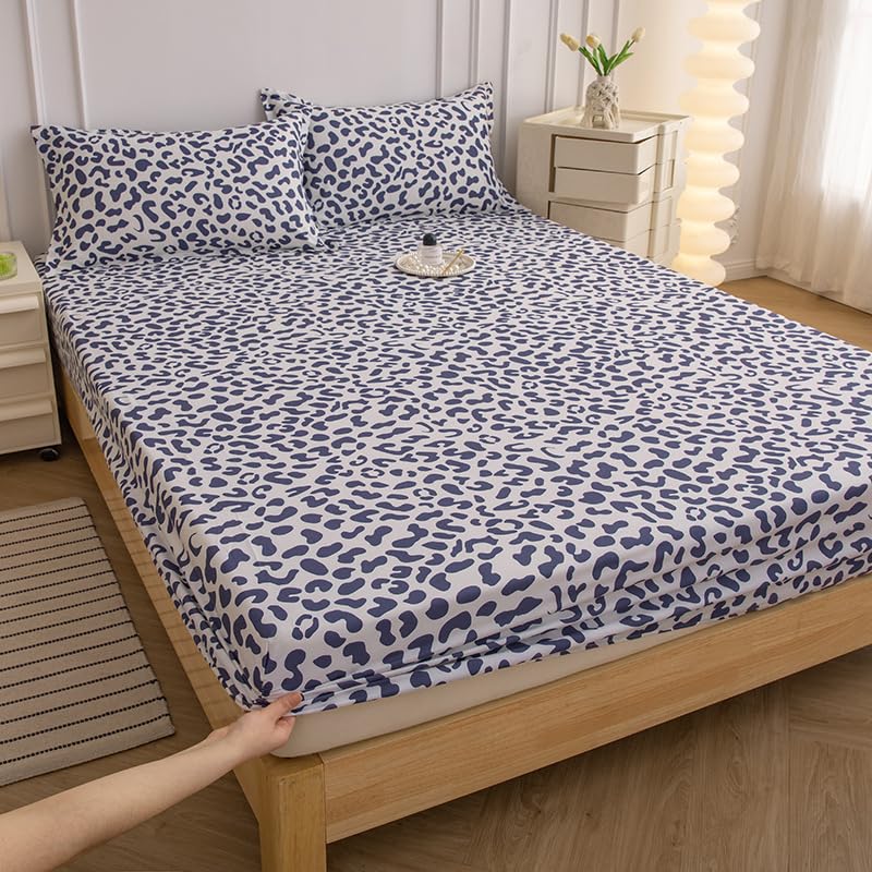 Drap-Housse Doux et Confortable,Protège-matelas à poche profonde imprimé dessin animé pour chambre d'enfant, adapté pour un lit simple, double, king size, bleu, 120 cm x 200 cm (47 x 79 pouces)