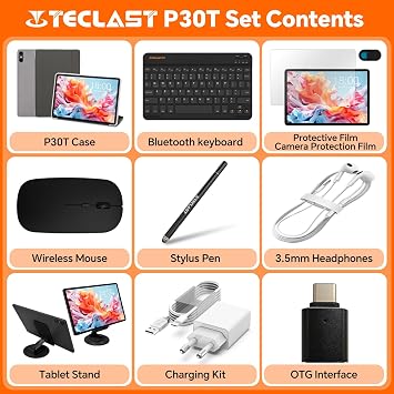 TECLAST P30T Android 16 Tablet 10 Inch Tablets with Keyboard + Case + Pen + Mouse 10 Accessories Set 12GB RAM + 128GB ROM (4TB TF) T7200 Octa-Core A75 CPU 5G WLAN/Widevine L1/GPS/6000mAh/BT5/GMS/OTG 2026