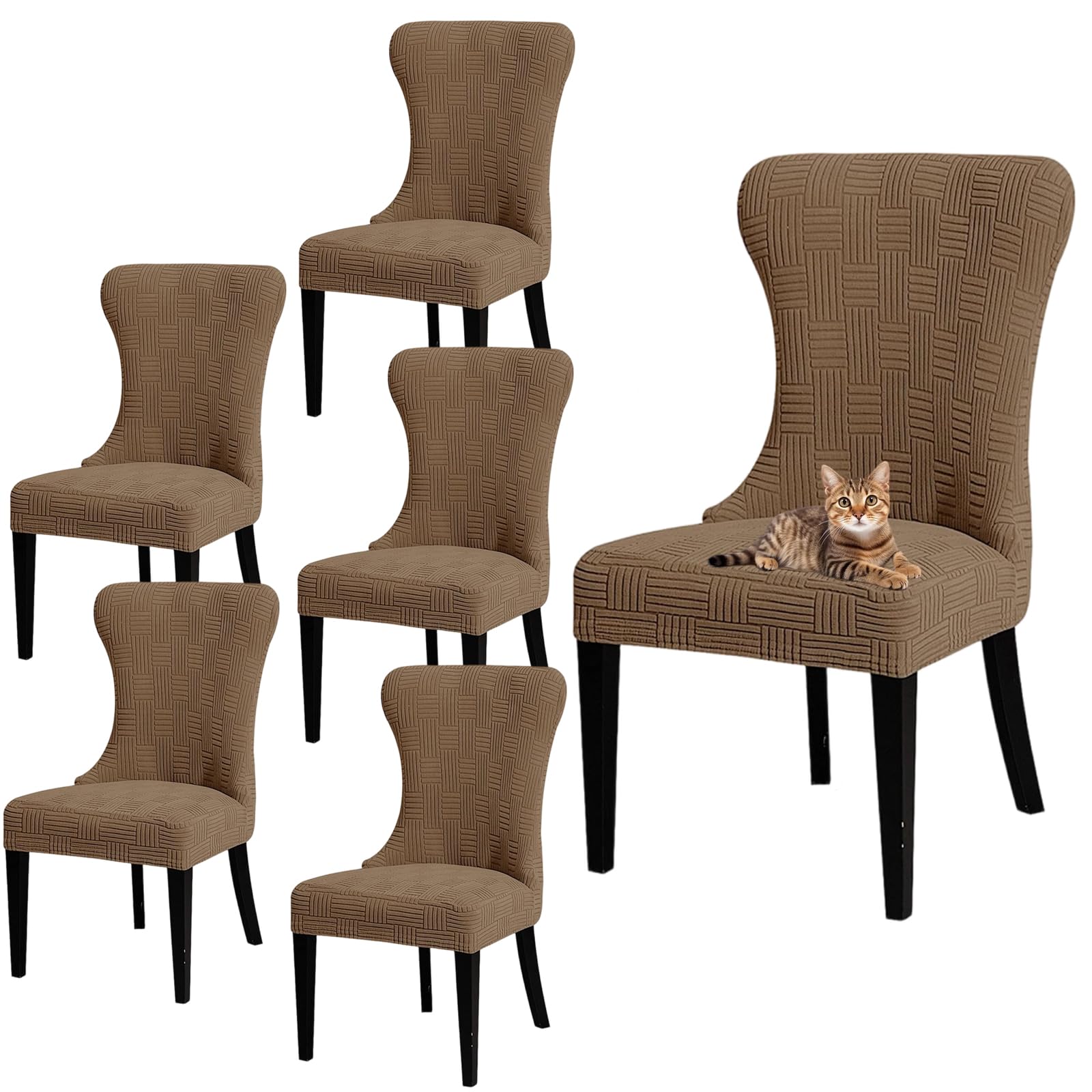 GUYIRT Wingback Side Chair Covers Wingback Dining Chair Covers Set of 2 4 6 Accent Chair Slipcovers with Arms for Kitchen Banquet (camel,6 pieces)