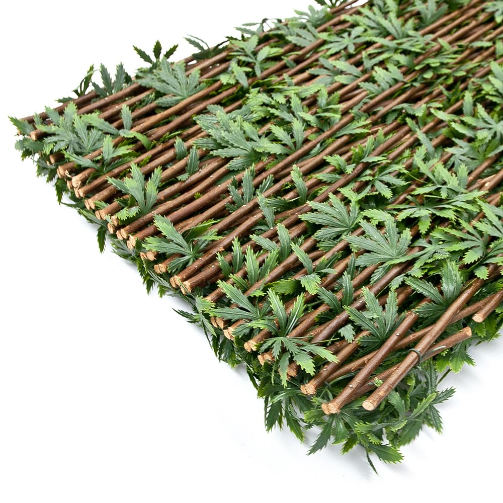 Seto artificial extensible con hojas 3D - Valla de 100 x 200 cm - Separador divisor, celosía de madera