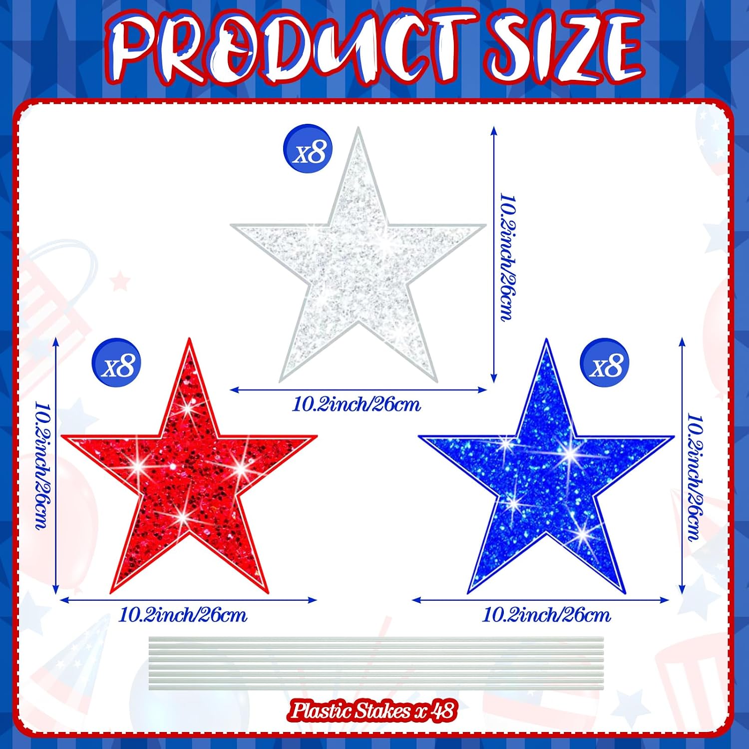Juexica 24 Pcs 4th of July Star Shape Yard Sign with Stakes Independence Day Patriotic Star Lawn Sign Outdoor Decoration Memorial Day Garden Decor 250th Anniversary for Outdoor Garden Lawn Home