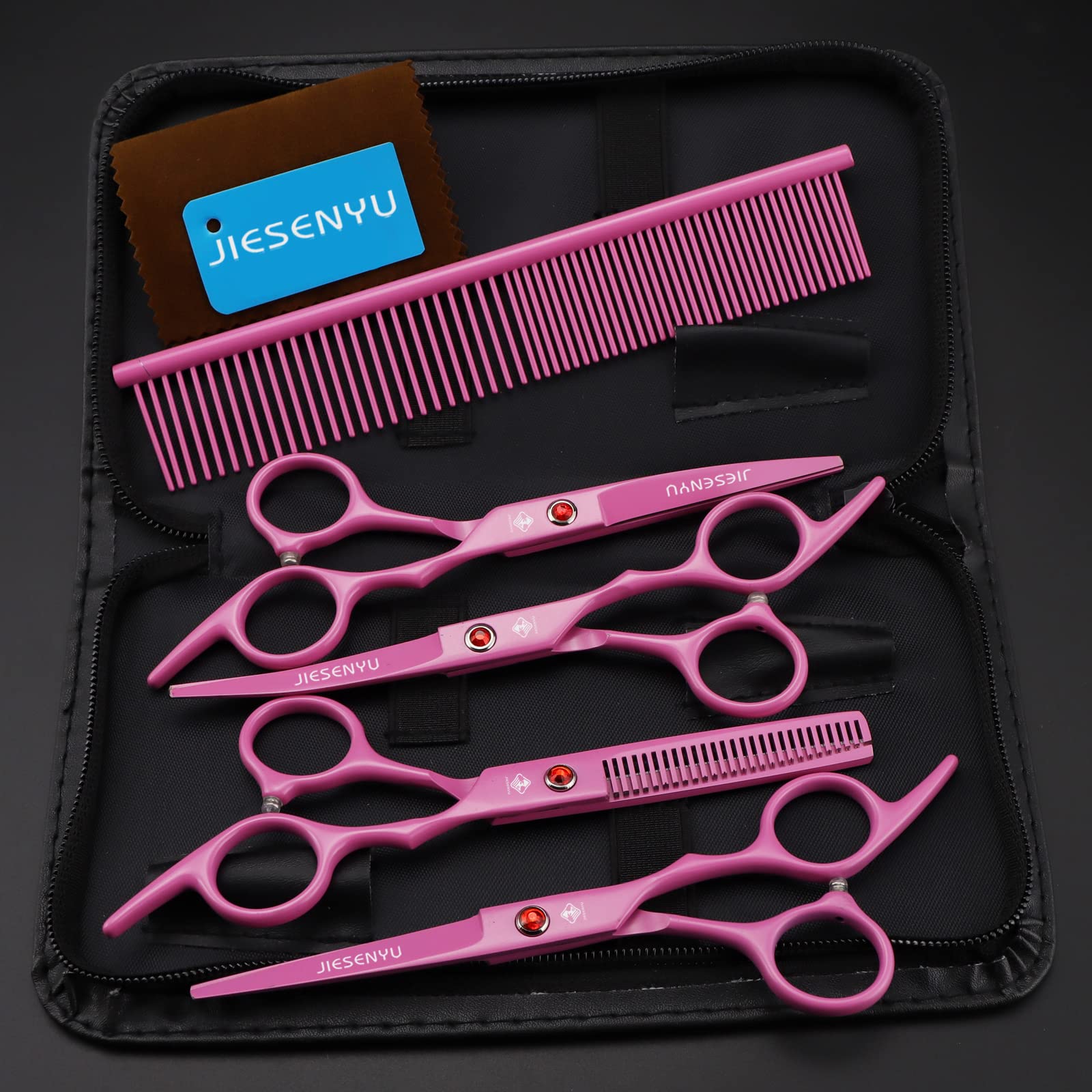 Pet Grooming Scissors Kit,6 inch Color,Dog Grooming Set,Cutting Scissors, Thinning Shear, Curved Scissors, Grooming Comb (Pink Set)