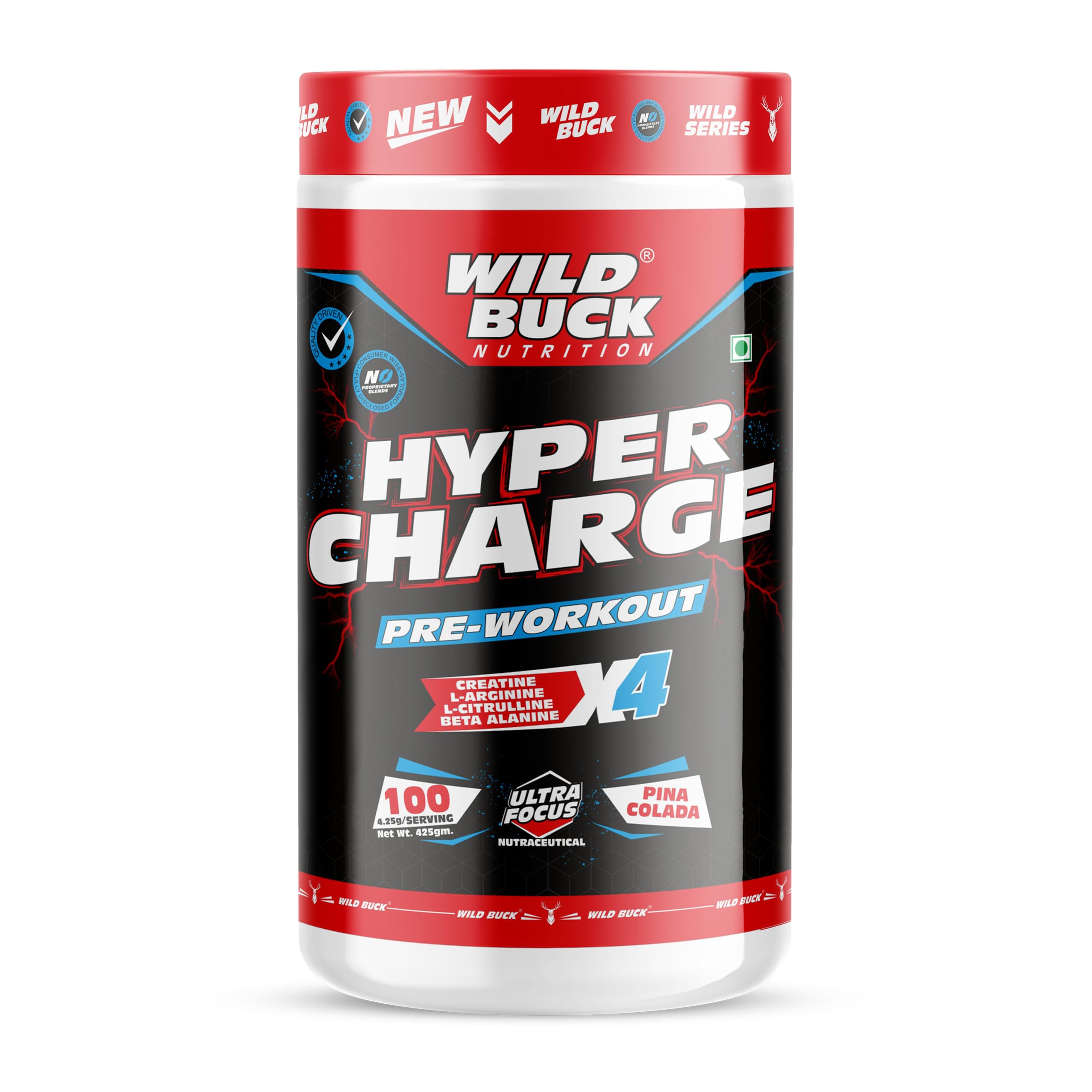 Wild Buck Hyper Charge Pre-X4 Hardcore Pre-Workout Supplement with Creatine Monohydrate, Arginine AAKG, Beta-Alanine & Muscle Pump Formula | Caffeinated Punch for Explosive Energy, Focus & Strength [100 Servings, Cranberry Blast] — Amazon image 11