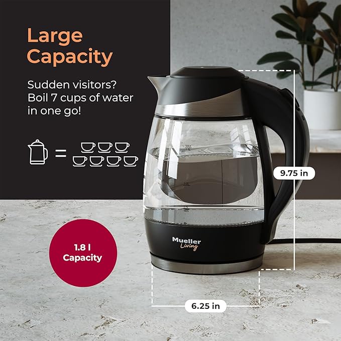 Tetera Eléctrica Mueller M99S 1.8L 1500W Vidrio Borosilicato miniatura 3