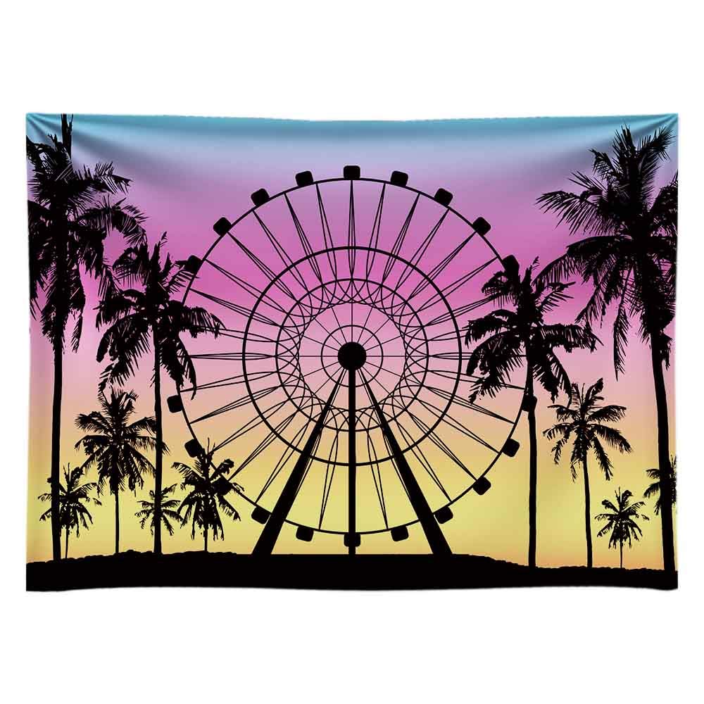 Funnytree96" x 72" Summer Seaside Ferris Wheel Photography Backdrop Palm Tree Sunset Background Baby Shower Tropical Wedding Party Decoration Banner Supplies Photobooth Prop