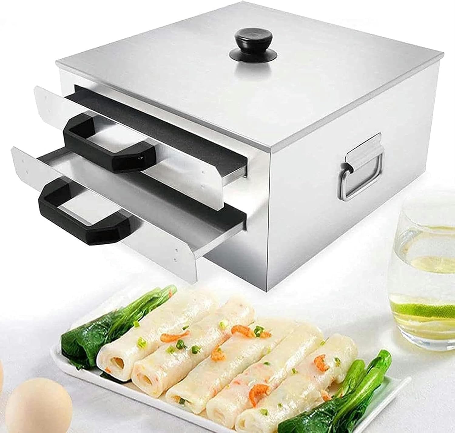 Multifunction Cooking Machine, Stainless Steel Rice Noodle Roll Food Steamer, 2 Layer with Extra Tray Steamed Steamer for Home, Restaurant