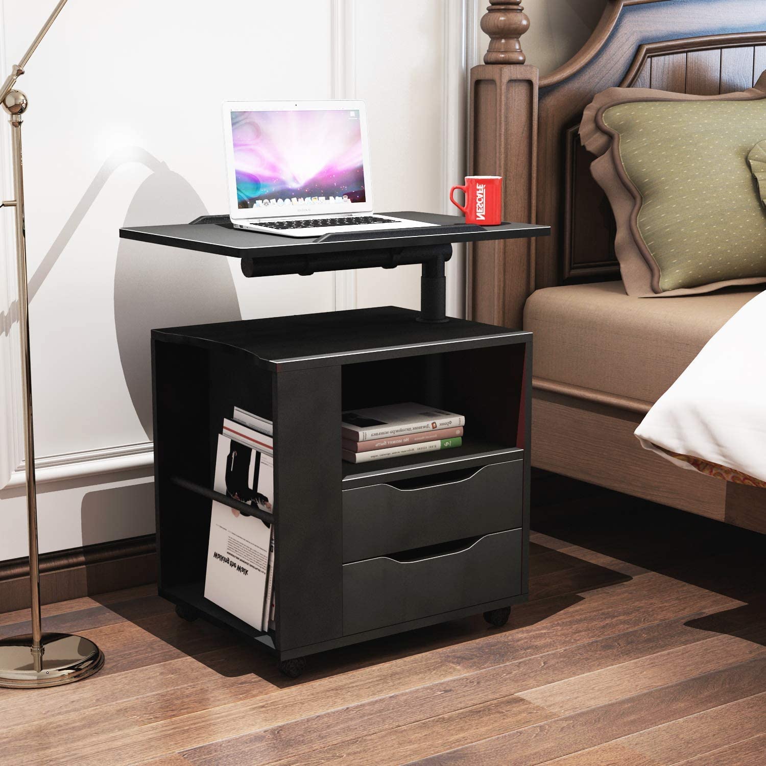 soges Betttisch Laptoptisch Sofatisch aus Holzwerkstoffen hochverstellbar mit drehbar Tischplatte geeignet für Bett Sofa, CT1-BK