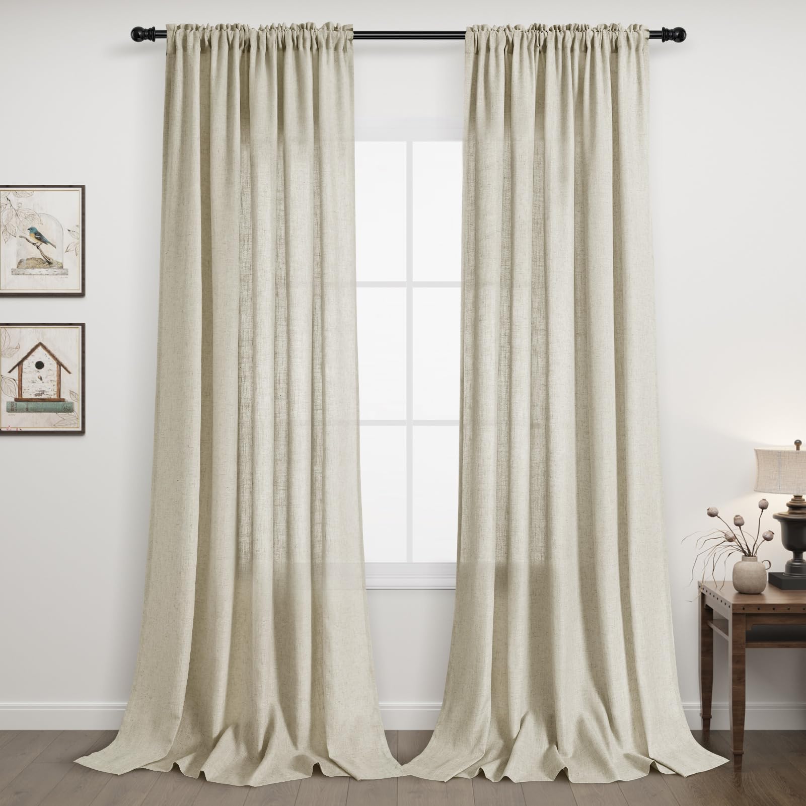 Extra Long Flax Linen Curtains 120 Inches Long 2 Panels Beige Hallway Door Doorway Natural Linen Textured Curtains Boho Living Room Curtains Rod Pocket Neutral Curtain Shabby Chic Vintage Decor 52x120