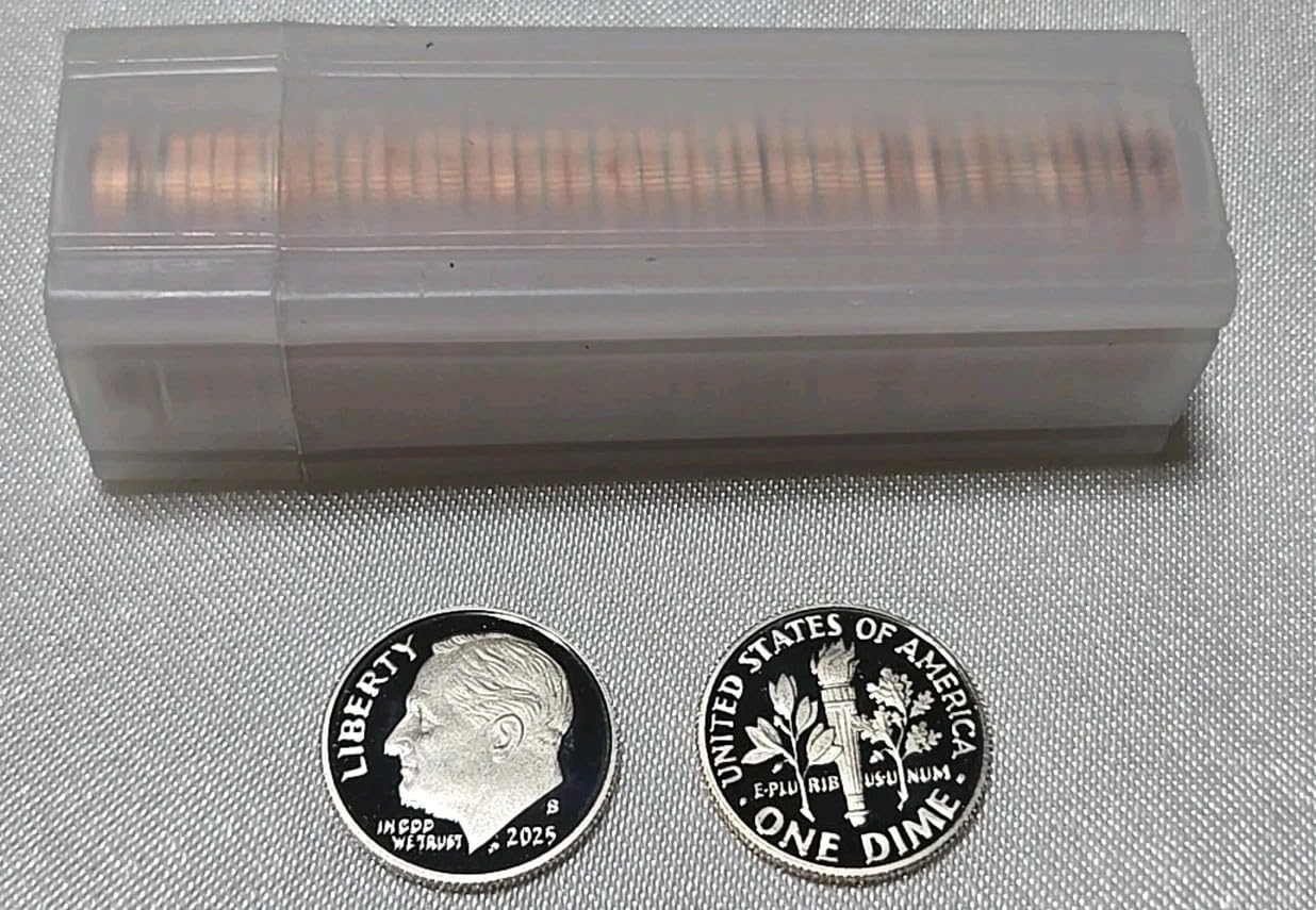 2025-S Roosevelt Dime Proof Roll, 50 Pieces, 10 Cents Legal Tender, Clad Copper, Low Mintage Collection