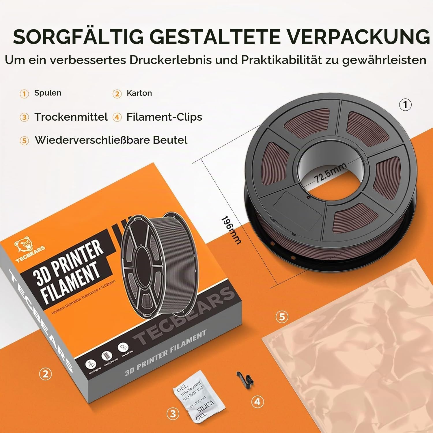 TECBEARS Matte PLA Filament Schwarz 4KG, Schönes mattes Finish, Maßgenauigkeit +/- 0.02mm, für die meisten FDM 3D Drucker, 4 Stück 1kg Spule (2.2lbs)