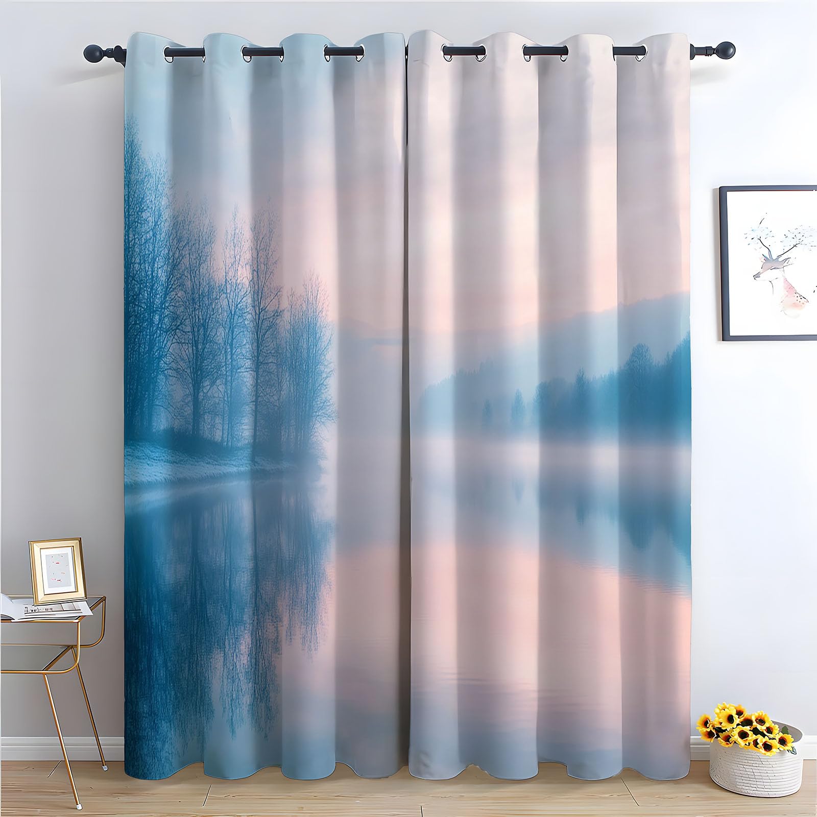 Rideaux opaques thermiques pour chambre de fille et salon style forêt et coucher de soleil