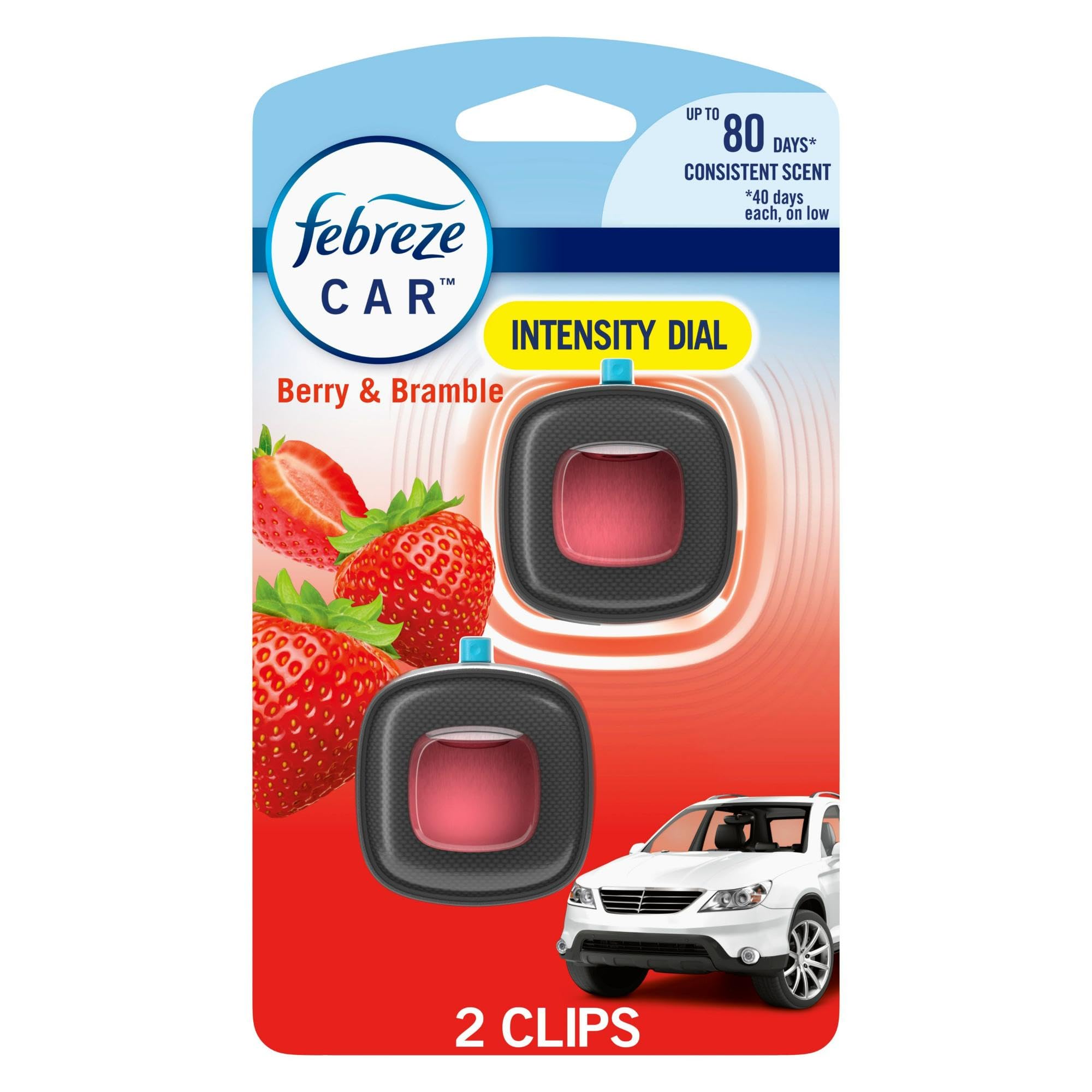 Febreze Car Air Freshener Vent Clip Berry &amp; Bramble Scent, .06 oz. Car Vent Clip, 2 Count