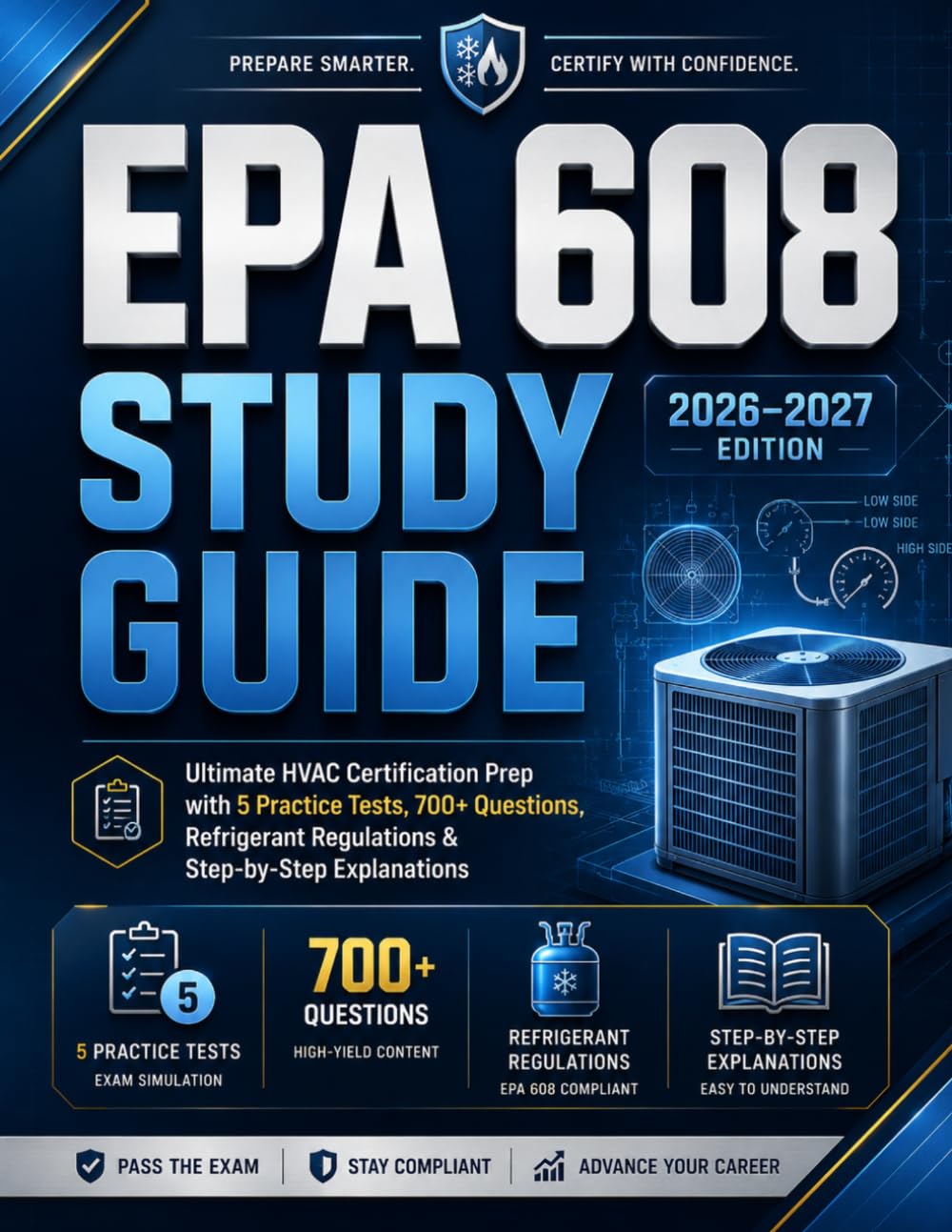 EPA 608 STUDY GUIDE: Ultimate HVAC Certification Prep with 5 Practice Tests, 700+ Questions, Refrigerant Regulations & Step-by-Step Explanations