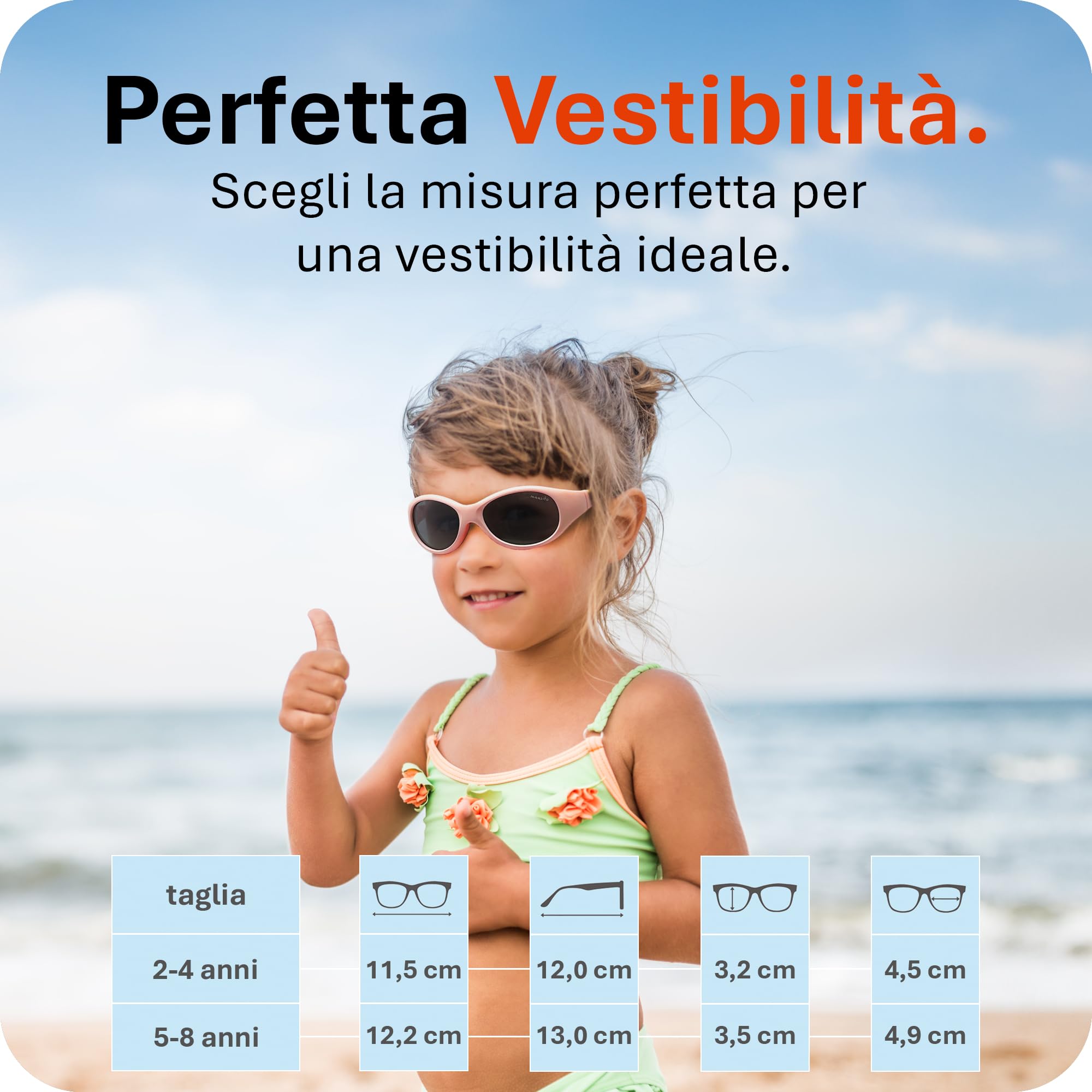Mausito Occhiali da sole bambini 2-4 anni & 5-8 anni | FLESSIBILI Occhiali da sole bambino 100% PROTEZIONE UV | Fascia regolabile e rimovibile | Senza BPA