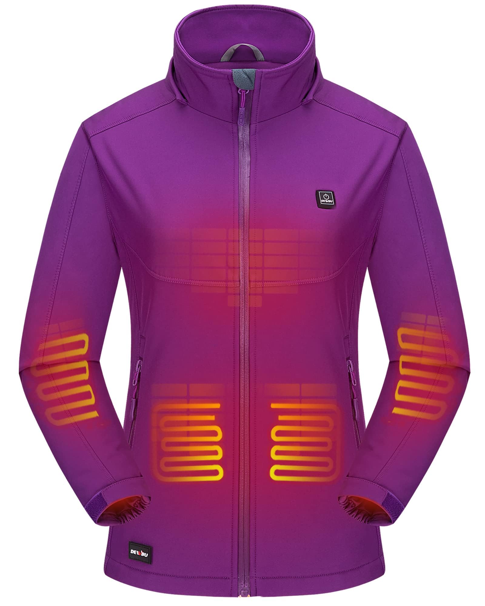 DEWBU Soft Shell Heated Jacket for Women with 12V Battery Pack and Detachable Hood Outdoor Electric Heating Coat