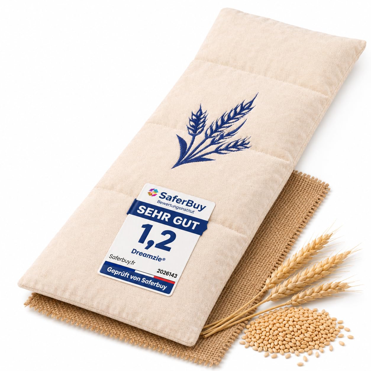 Dreamzie – Körnerkissen Mikrowelle mit 100 % natürlichen Weizenkörnern – Wärmekissen 20x53 cm – Alternative zum Kirschkernkissen