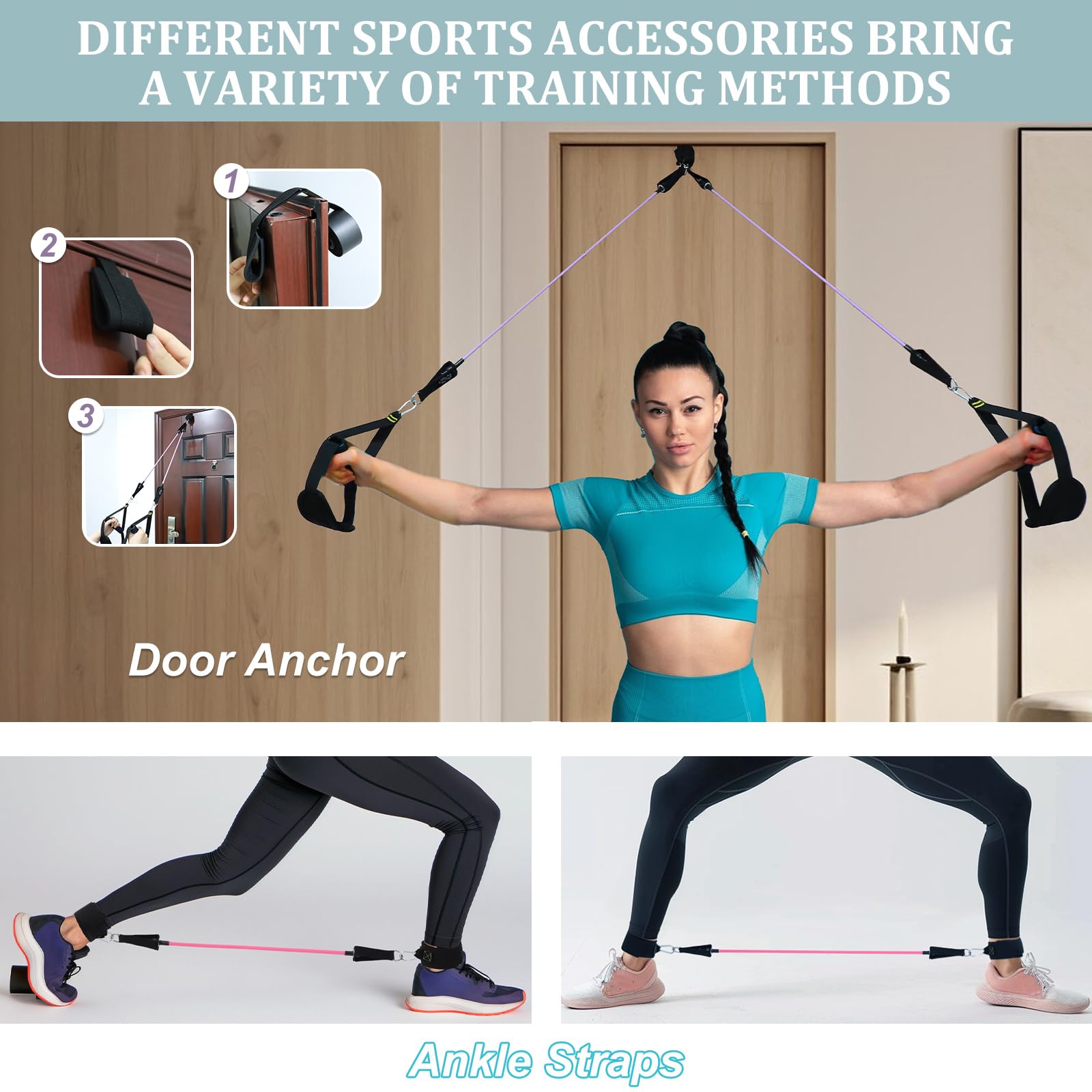 Barra per Pilates con 6 Elastico Fitness, Kit Elastici Fitness Fascia di Resistenza, Pilates Bar per Casa Palestra Yoga Stretching Pilates Fitness Allenamento di Forza