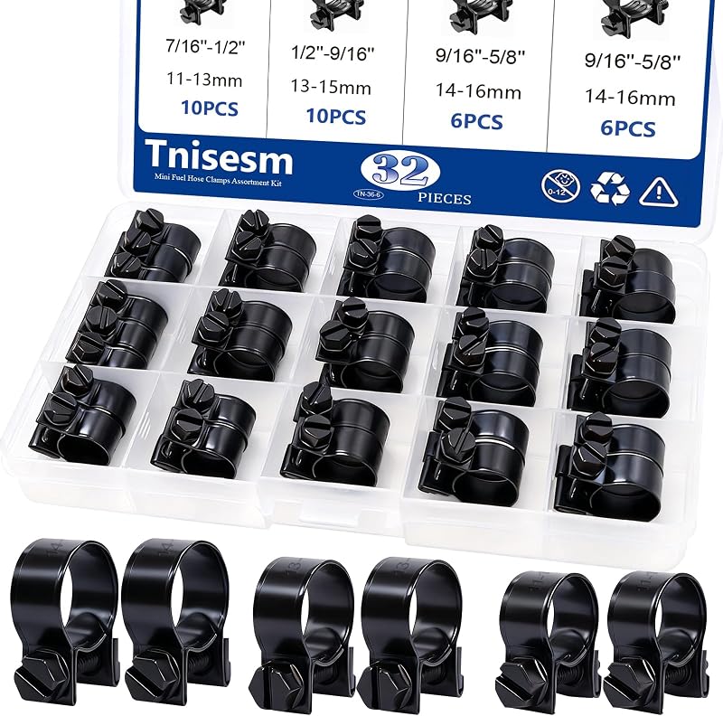 Kit de Abraçadeiras para Mangueiras de Combustível Tnisesm 32 Peças – 7/16" a 5/8"