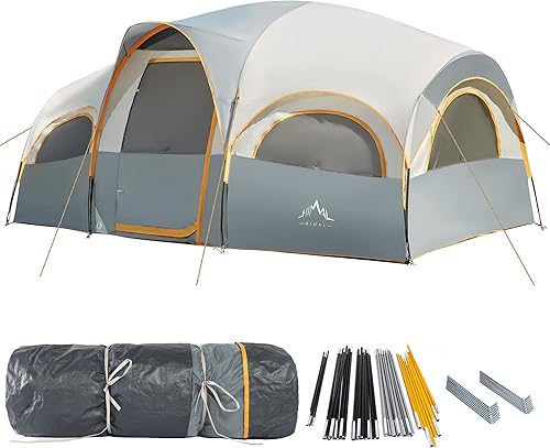 GoHimal 8 Person Tent for Camping, Waterproof Windproof Family Tent with Rainfly, Divided Curtain Design for Privacy Space, Portable with Carry Bag