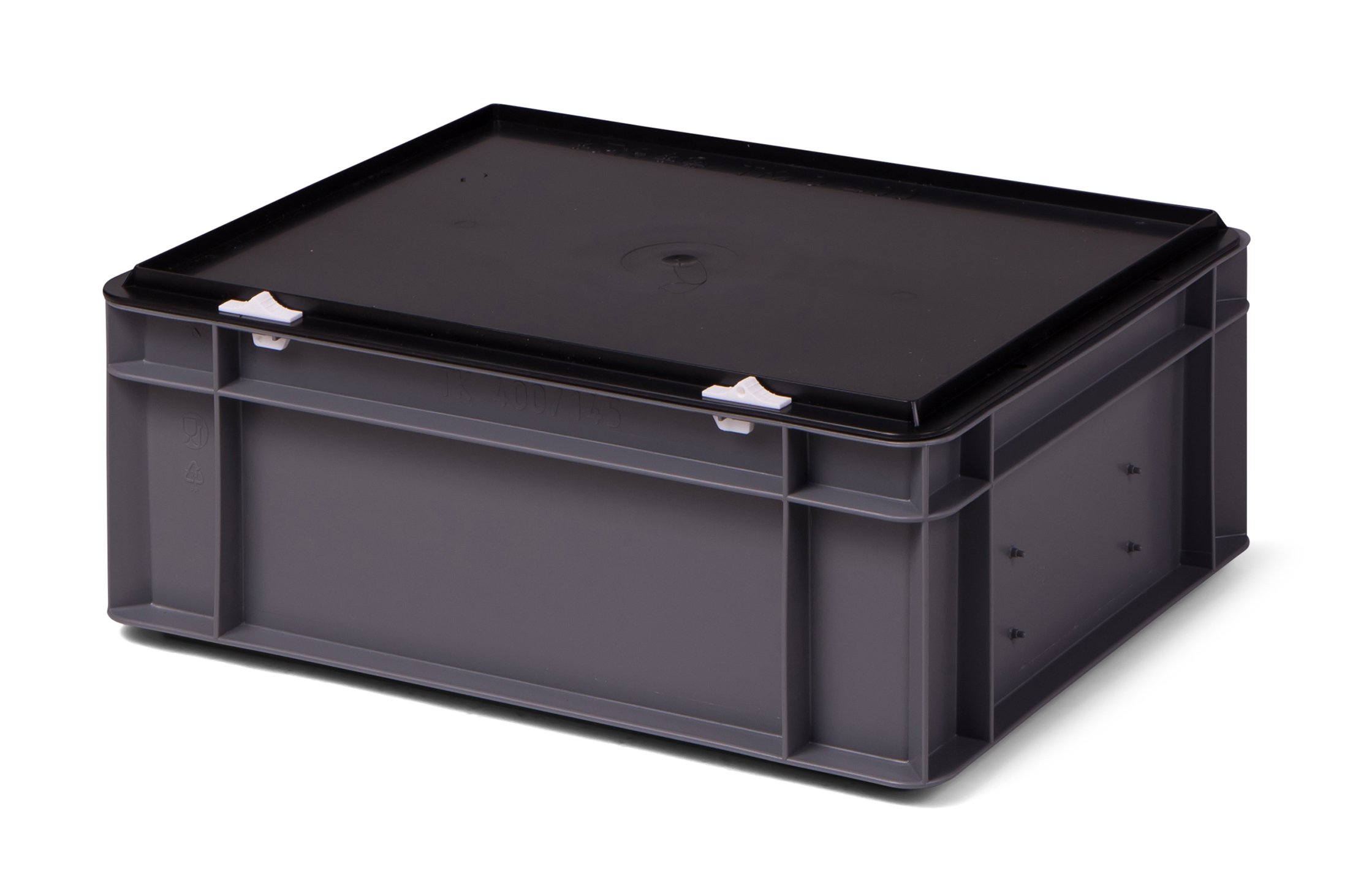 1a-TopStore Kunststoff-Stapelbox/Lagerbehälter, grau, mit Deckel, 400x300x156 mm (LxBxH), stabile Industrie-Ausführung, Stapelkiste Stapelkasten Aufbewahrungsbox Küche, Haushalt & Wohnen