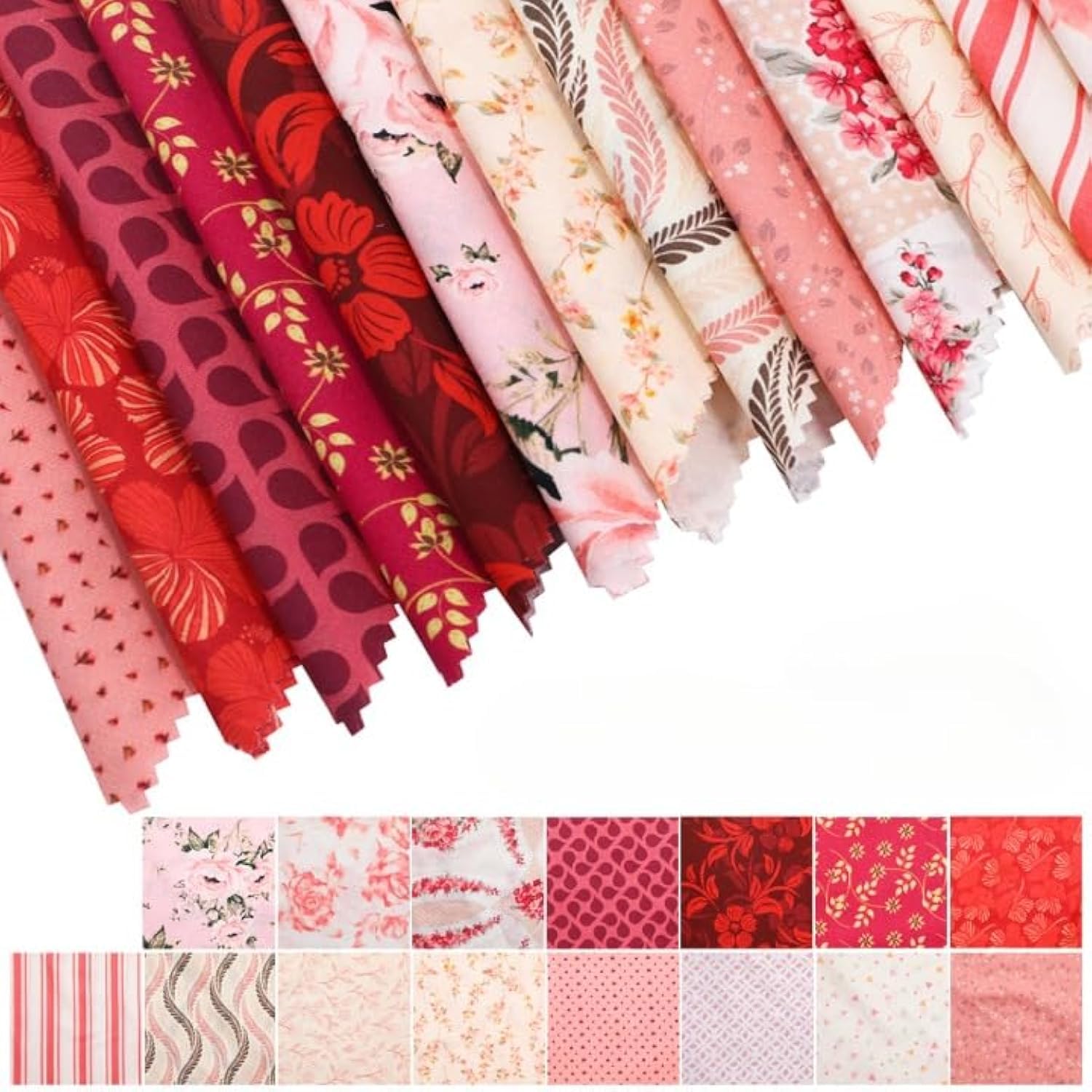 CraftsFabrics Charm Pack 5" Squares Cotton Printed Fabric for Quilting, DIY Patchwork and Sewing Craft (Red Flower)