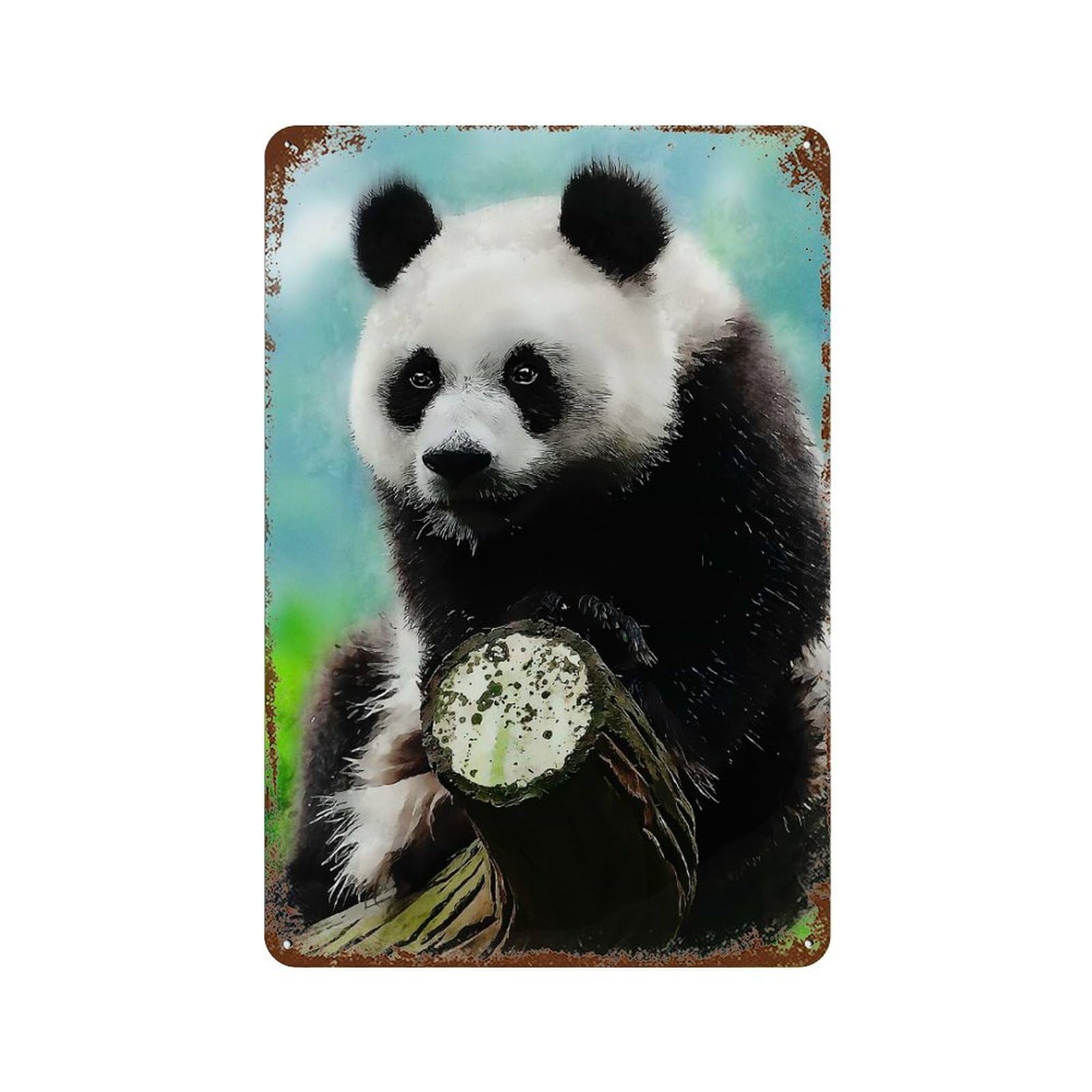 Panda Rust Effect Tin Sign 11.8"x7.9", Industrial Home Decor for Garage, Pub Or Kitchen