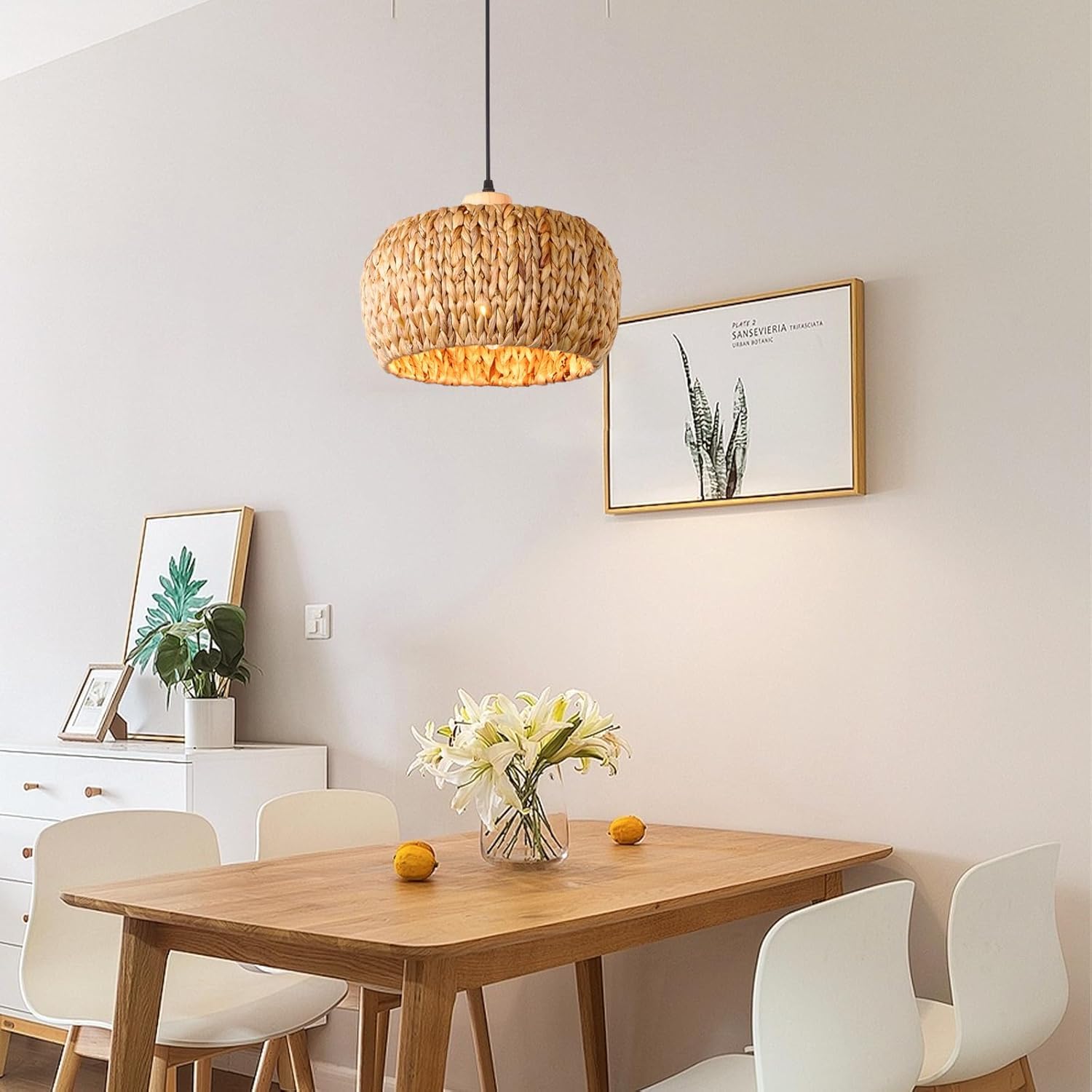 KZT E27 Hängelampe mit Batterie Glühbirnen Vintage Boho Rattan Lampe RGB Pendelleuchte Dimmbar mit Fernbedienung Hängeleuchte Natürlich Bambus und Holz Retro Pendellampe für Schlafzimmer Esszimmer