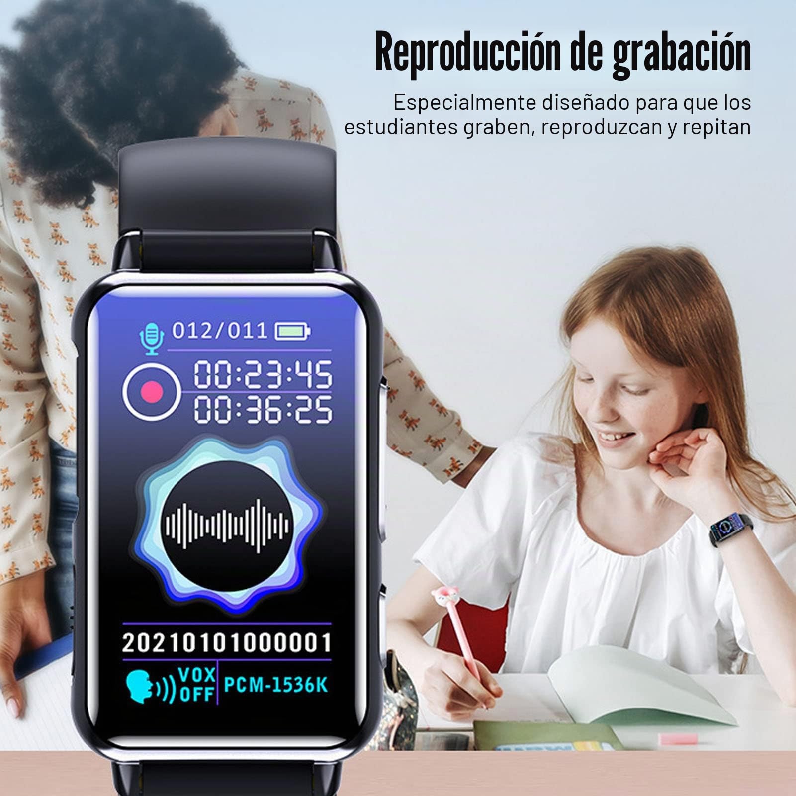 Fockety Reloj con Grabadora de Voz Digital, Grabadora Activada por Voz con Cancelación de Ruido con Reproducción, Libro Electrónico, Grabadora de Audio para Conferencias, Reuniones, Clases (16GB)