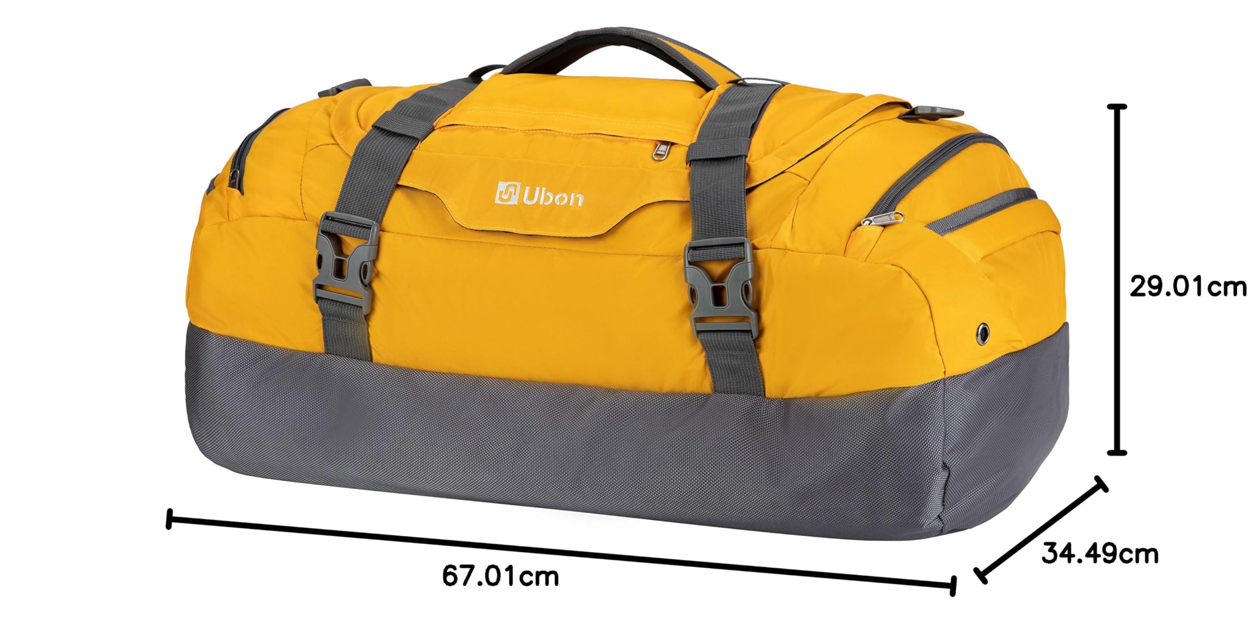 Ubon Borsone da Viaggio Grande Borse con Spazio per Laptop Vano Biancheria Ventilato Scomparto Scarpe Cinghie di Compressione Attrezzatura Escursionismo Campeggio Spiaggia Palestra Unisex Giallo 65L