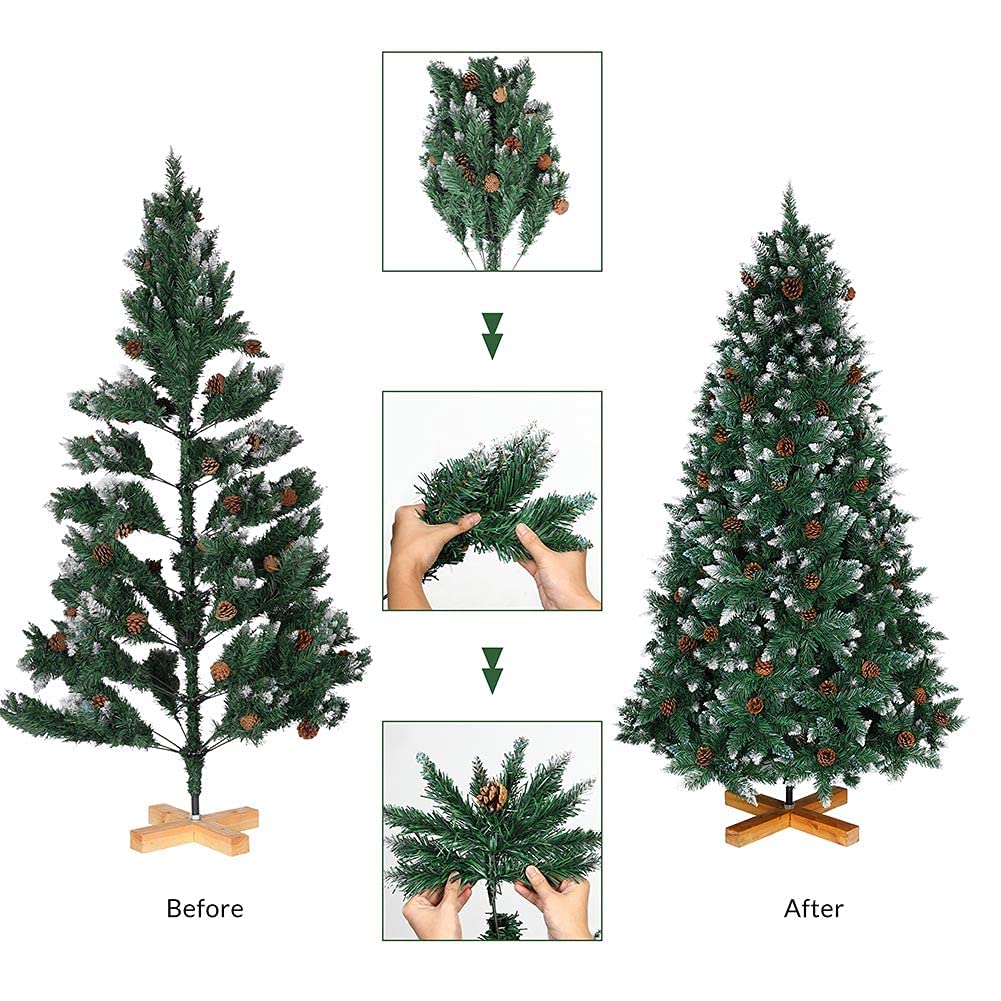 Bakaji King Premium Sapin de Noël touffu, pin Artificiel enneigé avec Pommes de pin, Blanc Naturel, Pointes recouvertes de Neige, matériau PVC,Base en Croix, Hauteur 180 cm, 800 Branches