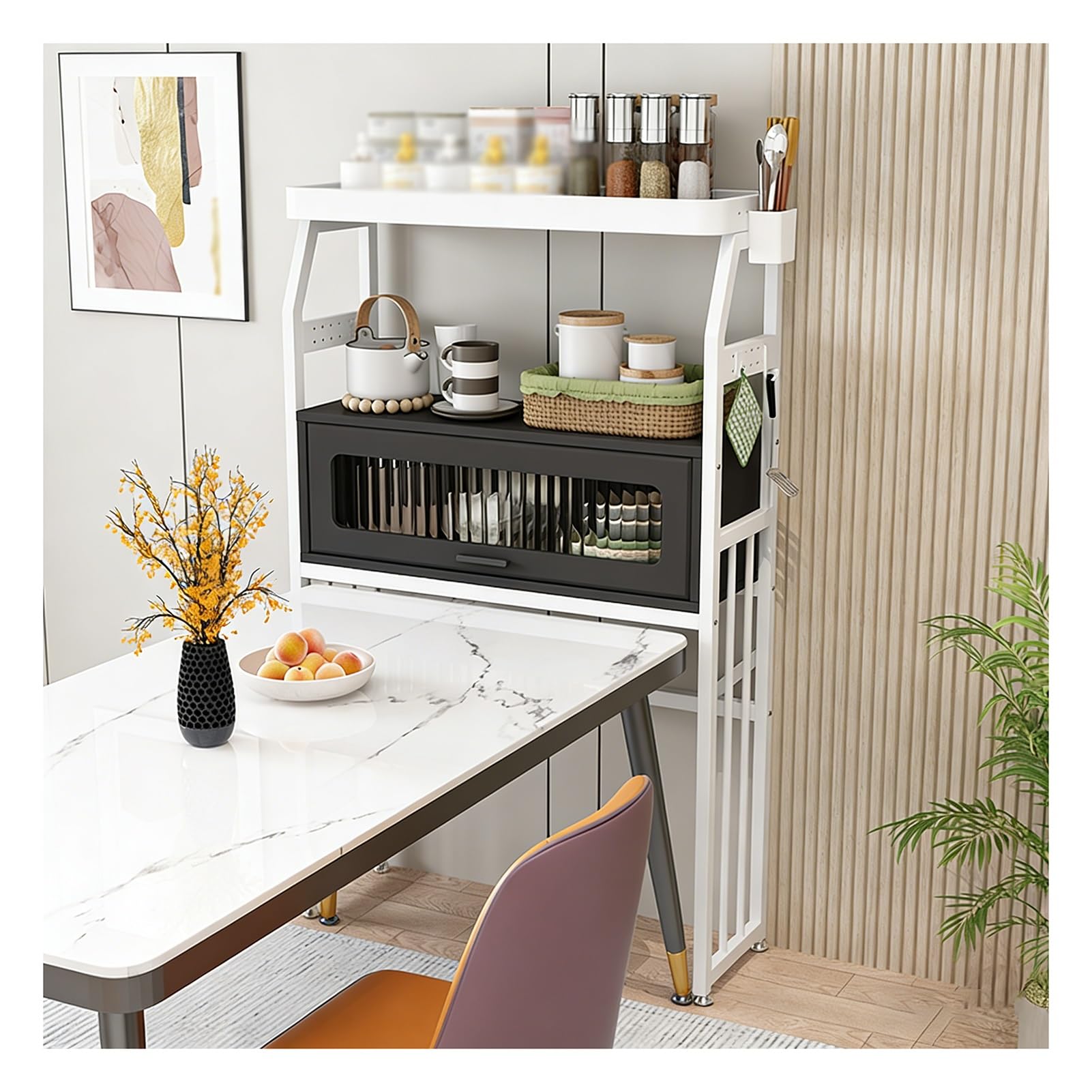 LYGXWJFC Scaffale da Cucina a 3 Livelli, credenza Aperta Sottile, Piano di Lavoro per Utensili da Cucina, Ideale per Sala da Pranzo e Soggiorno, scaffale Bianco (100x24x150 cm)