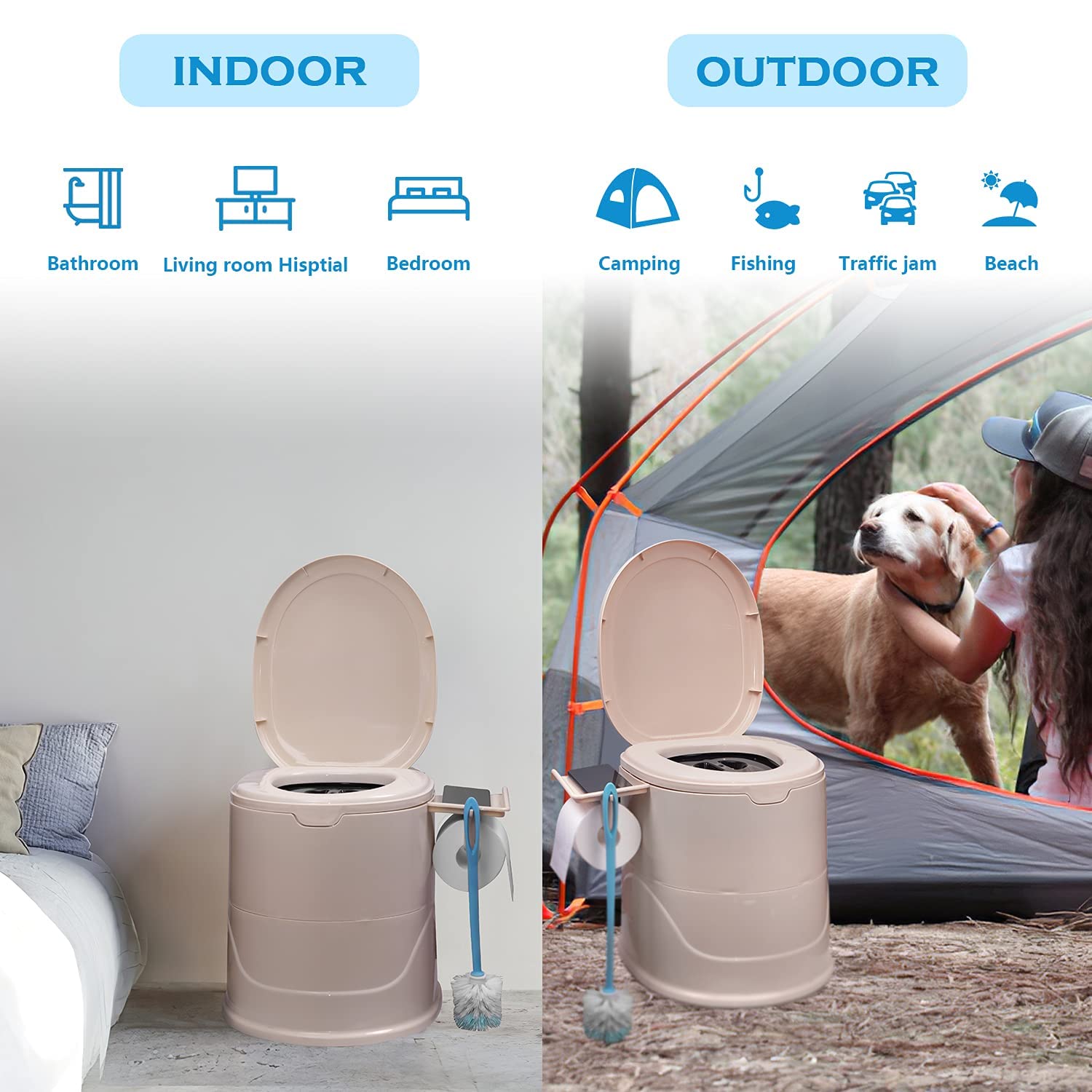 GYMAX Inodoro Portátil Para Camping - Depósito 20L, Tanque De Agua 10L, Válvula Hermética, Carga 200 Kg