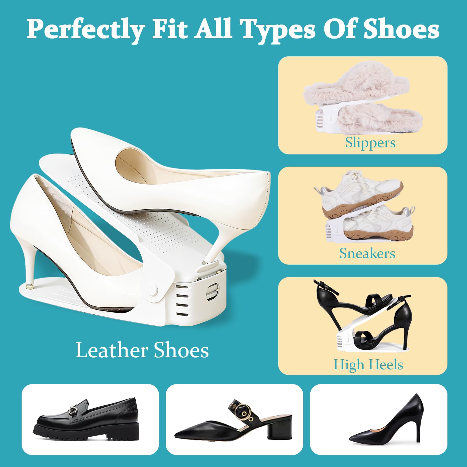 Organizador Zapatos 10 Unidades, de PP Altura Ajustable 3 Niveles, Doble Capa Blanco Ahorro Espacio, Para Zapatero, Entrada y Armario — view 3