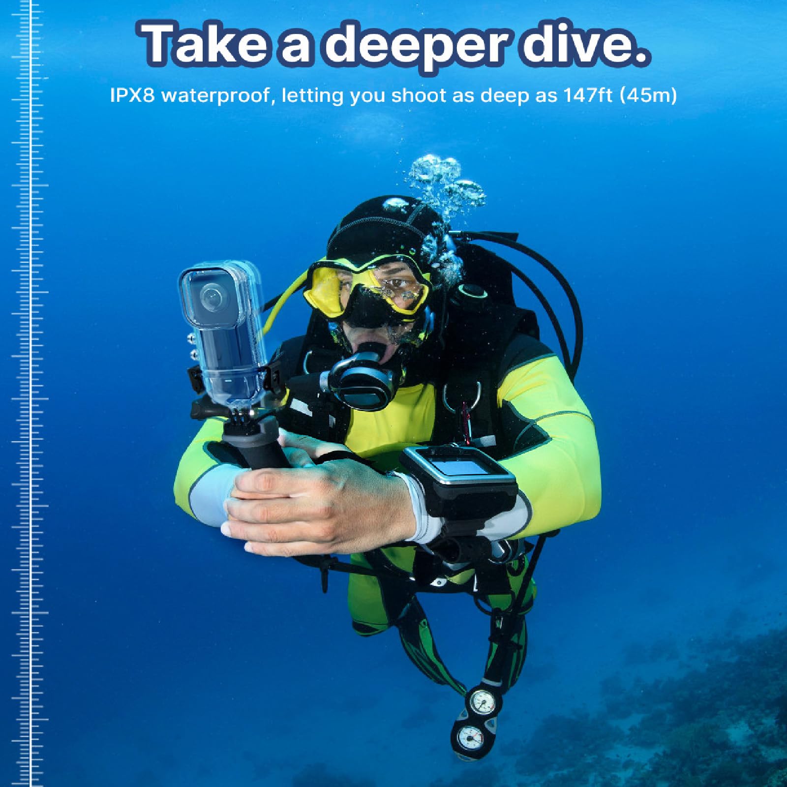 Étui de plongée pour Insta360 X3, étui de plongée invisible pour caméra d'action Insta 360 x 3, étanche 45 m, coque de protection pour plongée sous-marine avec support de montage pour 360 One