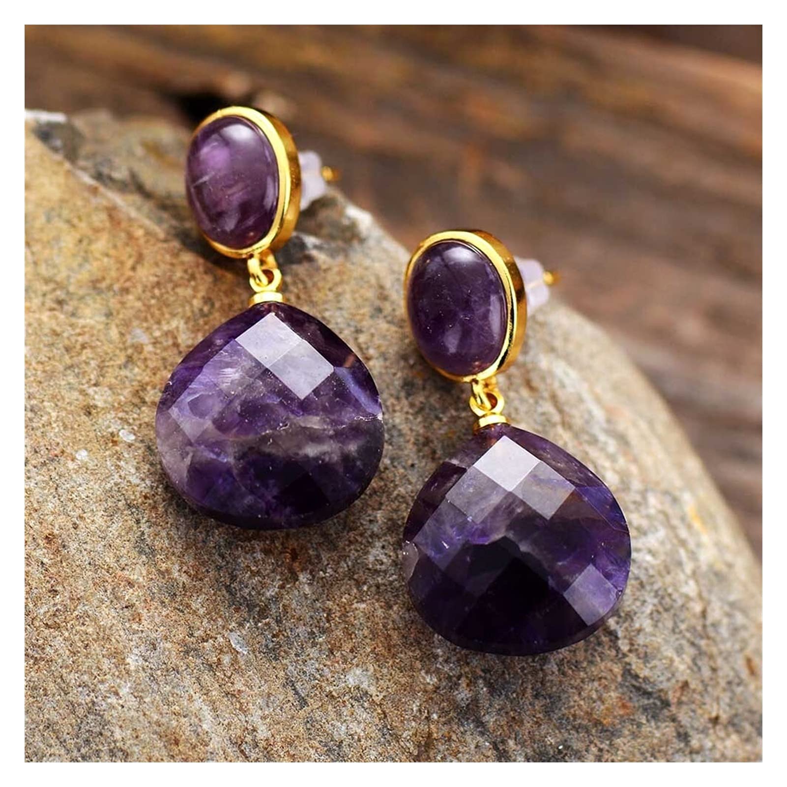 Améthystes larme boucles d'oreilles d'exception en minéraux naturels