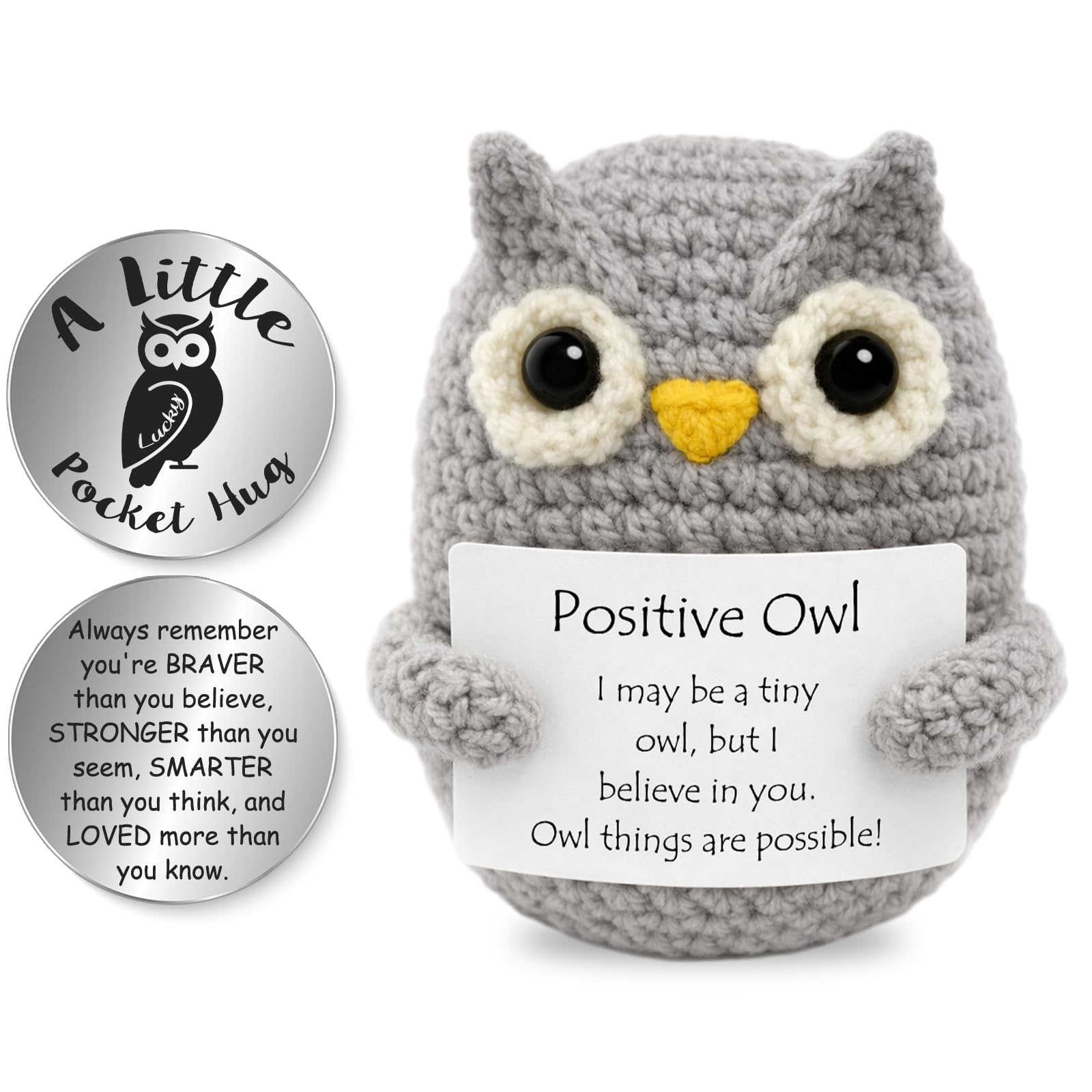 Tixlux Owl Gifts for Women Men, Handmade Positive Crochet Animals, with Pocket Hug Lucky Charm, Good Luck, Emotional Support, Encouragement, Birthday Present — image 1