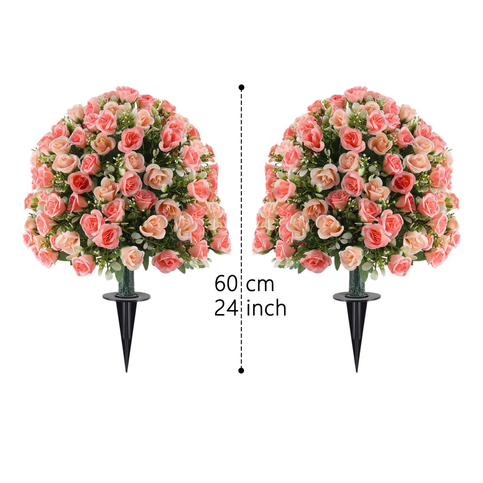 2 Pezzi di Rosa Artificiale con Alberi di Palla di Fiori Realistici con Picchetto per la Decorazione del Patio del Giardino 14 X 24 Pollici (Mini paletto rosa)
