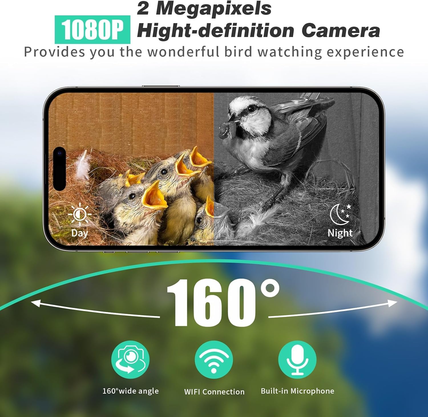 Smart Vogelhaus mit Kamera, 1080P HD Kabelloses Vogelhaus für draußen mit Nest Auto Capture Foto & Video, solarbetrieben 2.4G WiFi & App Benachrichtigung 32G SD-Karte Wasserdichtes Holz Vogelhaus