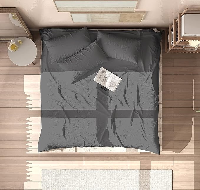 100% Egyptian Cotton, 3 Pieces Bedding Set- 1 Flat Bed Sheet and 2 Pillow Covers 400 Thread Count - Dark Grey Solid, Queen Size.