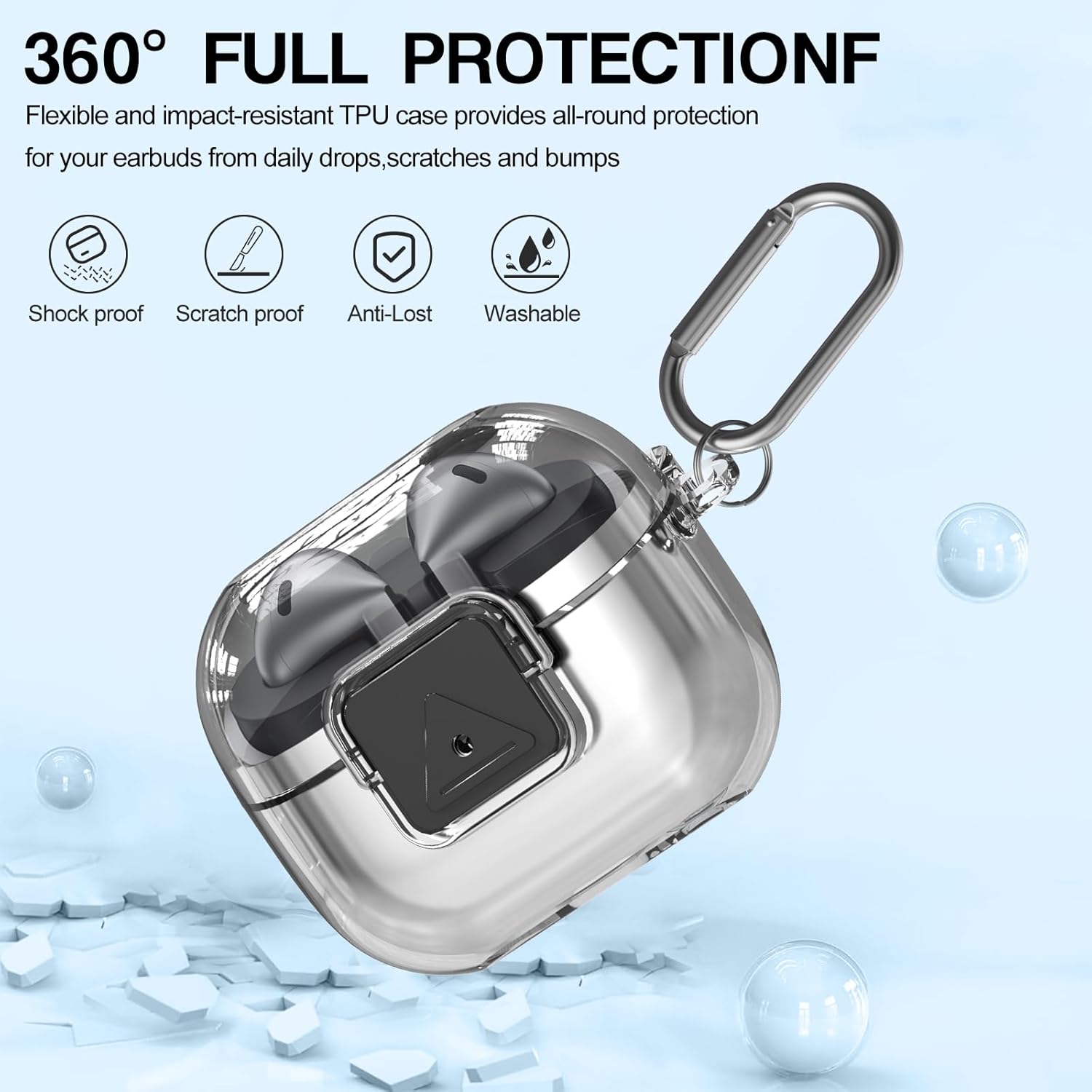 for Samsung Galaxy Buds3 FE (2025) / Buds3 Pro (2024) / Buds 3 Case (2024) with Secure Lock Clip, Flexible TPU Clear Case with Cleaner Kit&Carabiner&Lanyard (Clear) - Image 4
