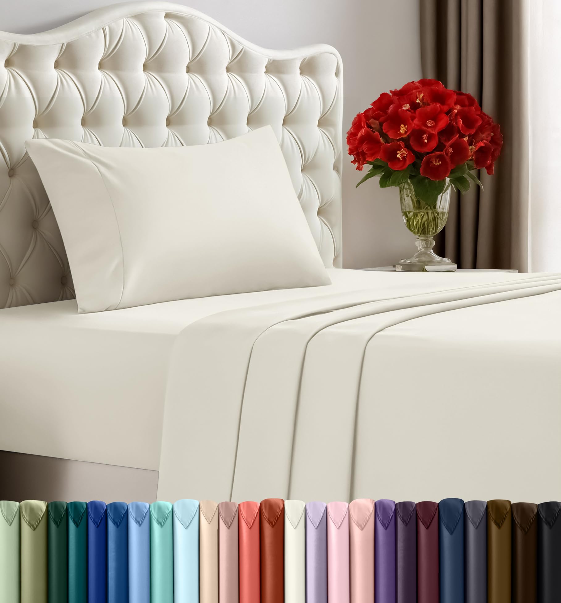 Utopia Bedding - Set di lenzuola per letto singolo, 3 pezzi, in microfibra spazzolata, resistenti al restringimento e allo scolorimento, facile manutenzione (avorio)