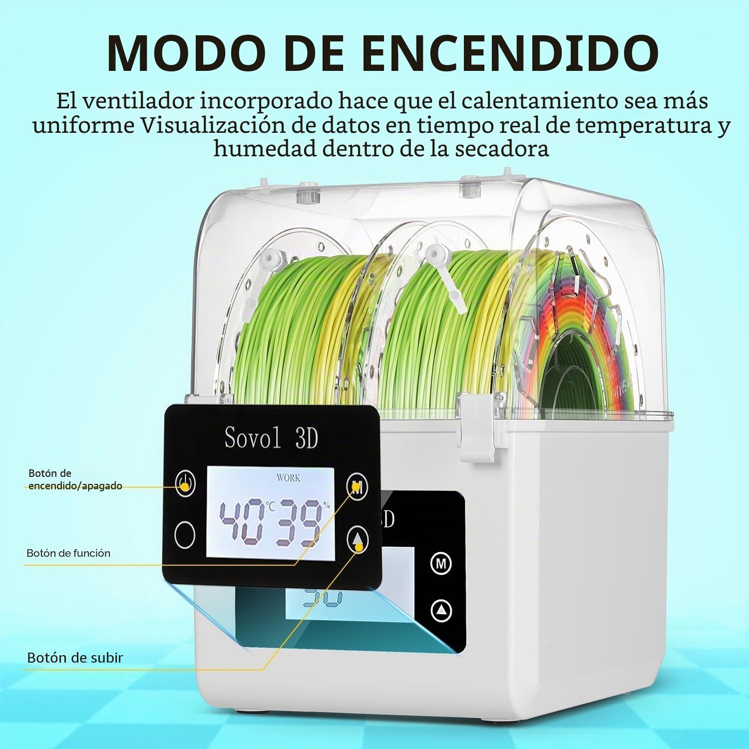 Sovol Caja Secadora de Filamento 3D actualizado Almacenamiento de Filamento soporte de filamento para PLA/ABS/TPU/otros materiales de impresión 3D