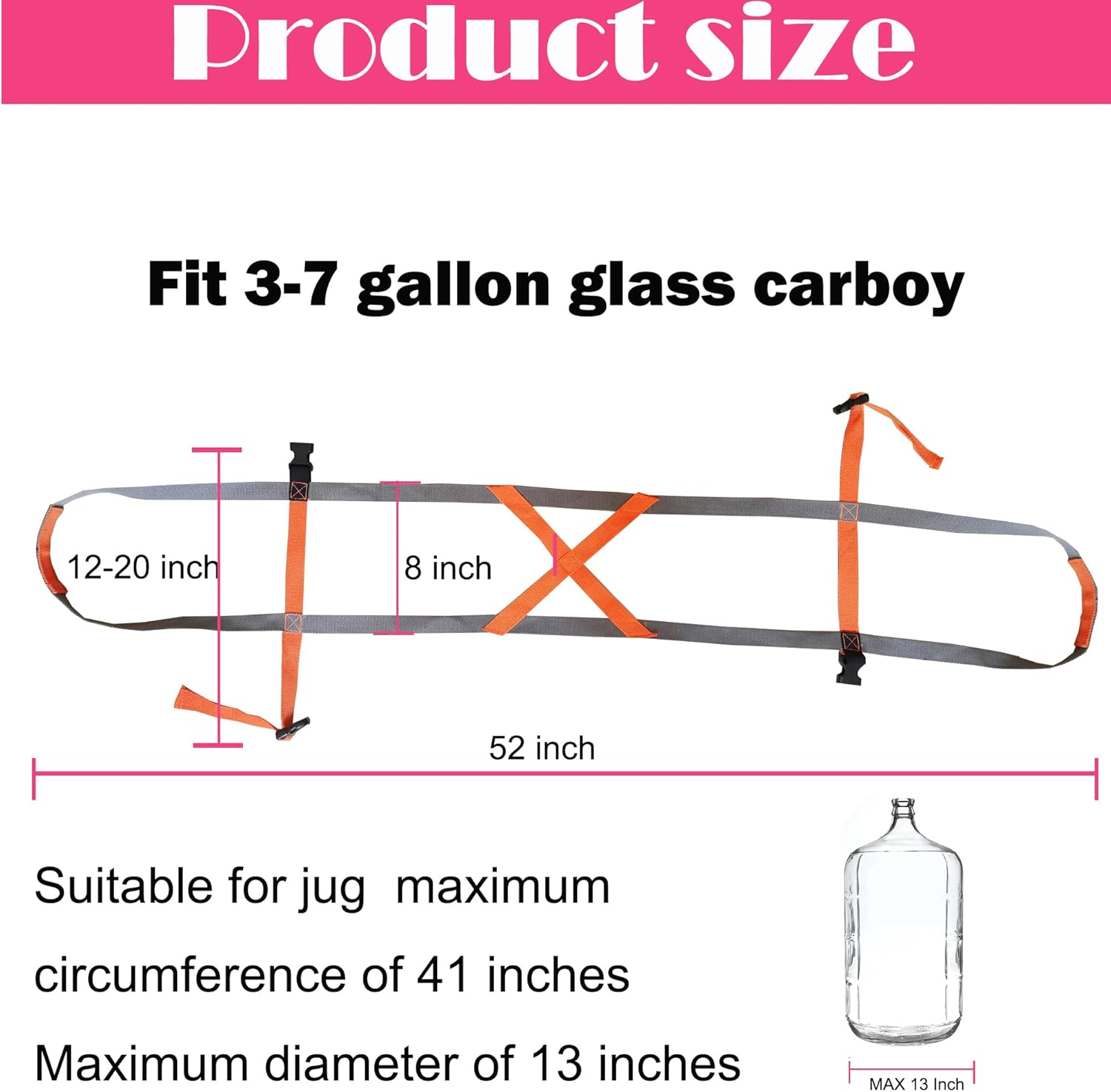 5 Gallon Glass Fermenting Carboy Easy-Carry Straps, Glass Bottle Protector, Adjustable and Strong for Easy, Safe, Secure Lifting, Moving jug Bottle, Fit 3 to 7 gal, Gray, Cotton, No Carboy