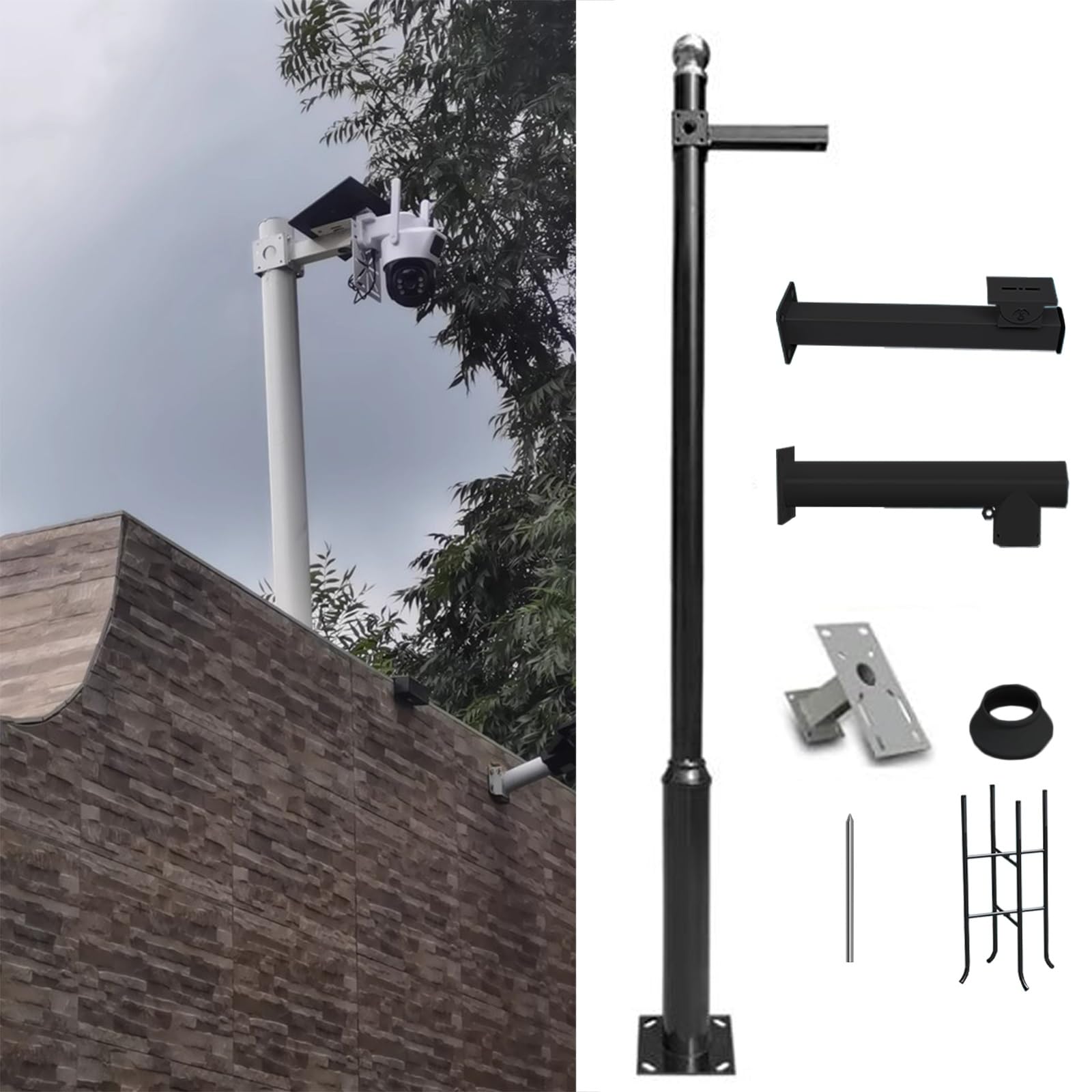 staffa per telecamera esterna Palo per telecamera di sicurezza da esterno, palo di sorveglianza di sicurezza universale, supporto di montaggio CCTV con struttura segmentata(Black,Height 600cm/236in)