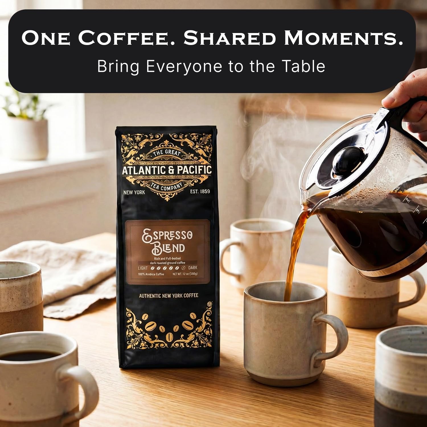 A&P Coffee Espresso Roast Dark Roast Ground Coffee, 12 oz (Pack of 3), 100% Arabica Espresso Coffee, Rich Bold Flavor, Intense Aroma, Fresh Roasted Blend, Fine Grind for Espresso, Strong Brew
