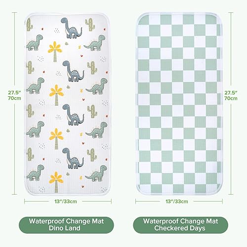 Miniatura 9 de haakaa Forro impermeable para cambiador, 100% algodón, suave y transpirable (2 piezas, 13 x 27.5 pulgadas, Dino Land+días a cuadros)