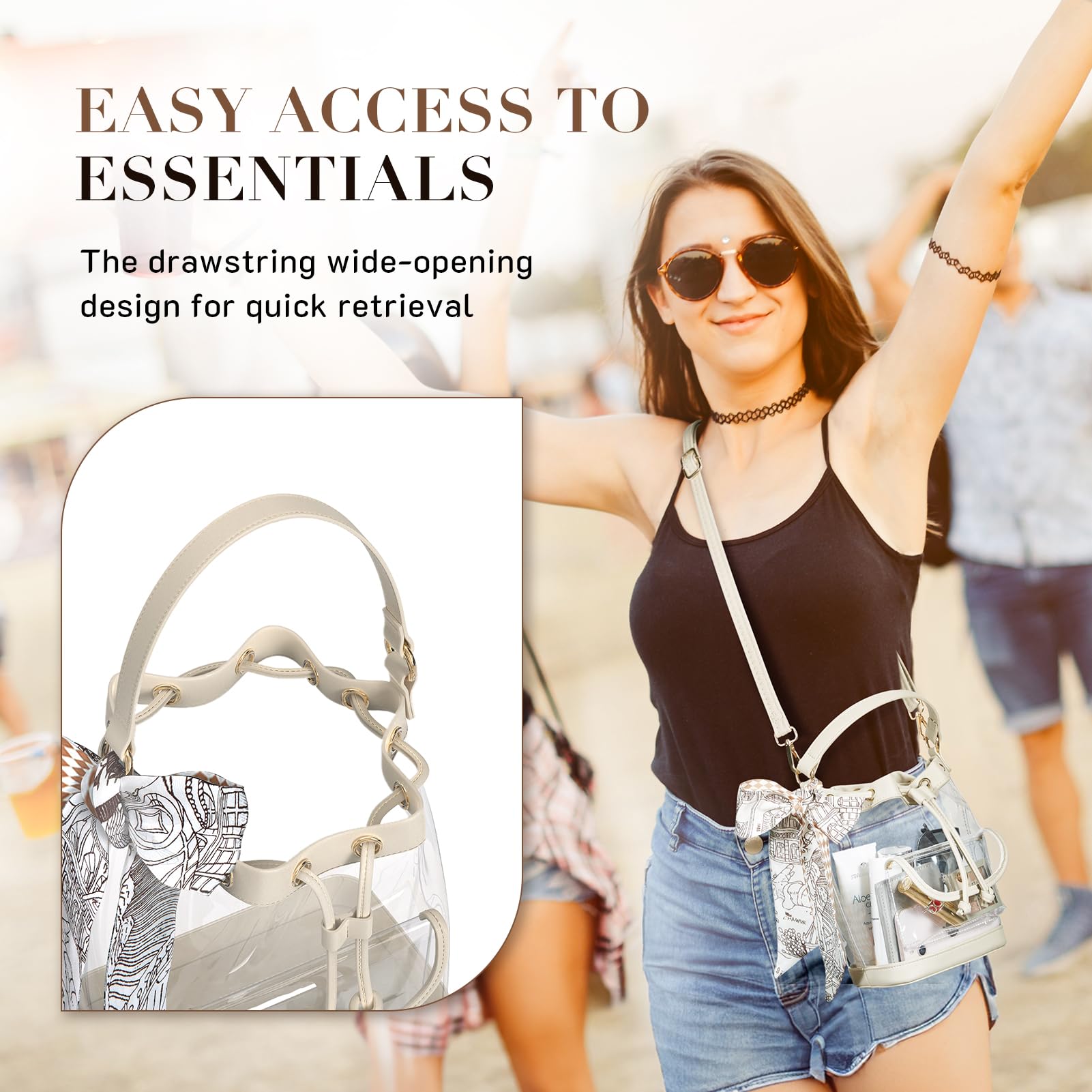 Missnine Transparente Tasche für Stadion-zugelassen, durchsichtige Umhängetasche, transparente PVC-Geldbörse für Frauen, Konzertstadionveranstaltungen
